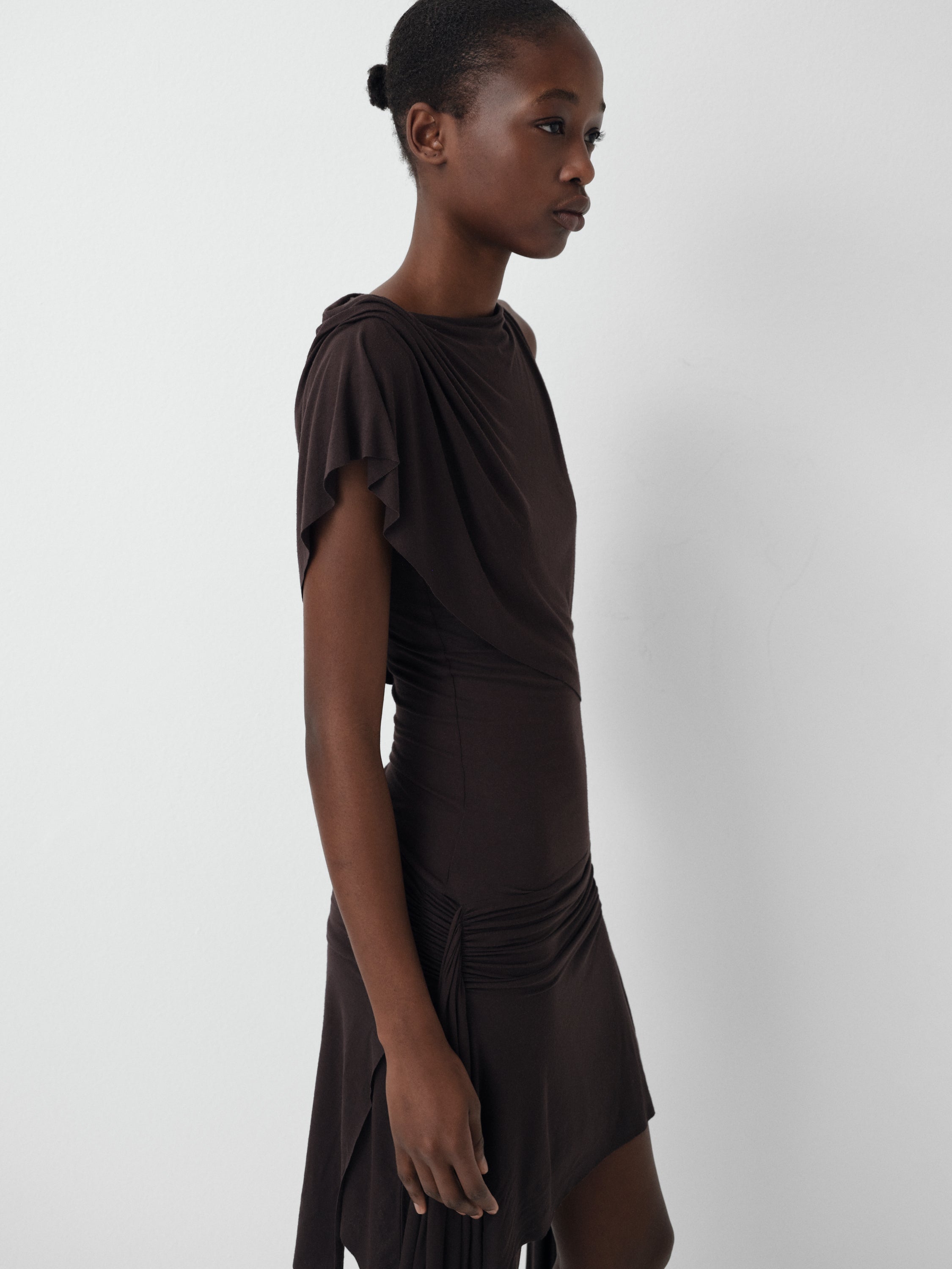 Brown Asymmetrical One-Shoulder Midi Dress for Women – Gimaguas