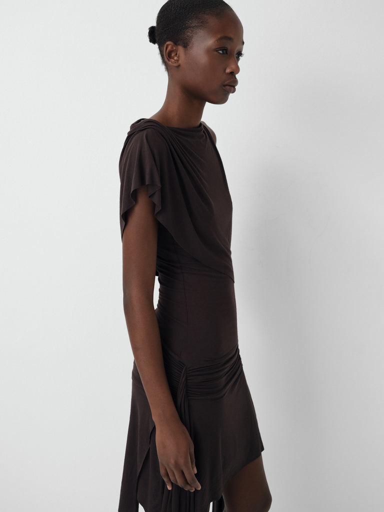 Brown Asymmetrical One-Shoulder Midi Dress for Women Gimaguas Brown Asymmetrical One-Shoulder Midi Dress for Women Gimaguas