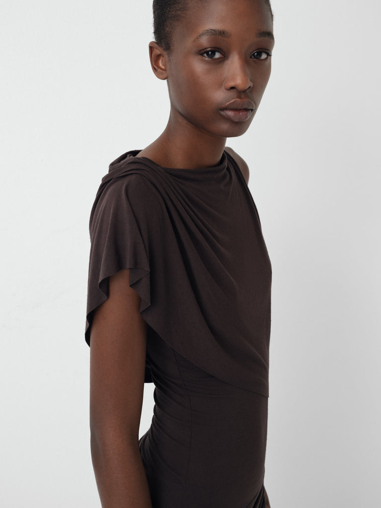 Brown Asymmetrical One-Shoulder Midi Dress for Women Gimaguas Brown Asymmetrical One-Shoulder Midi Dress for Women Gimaguas