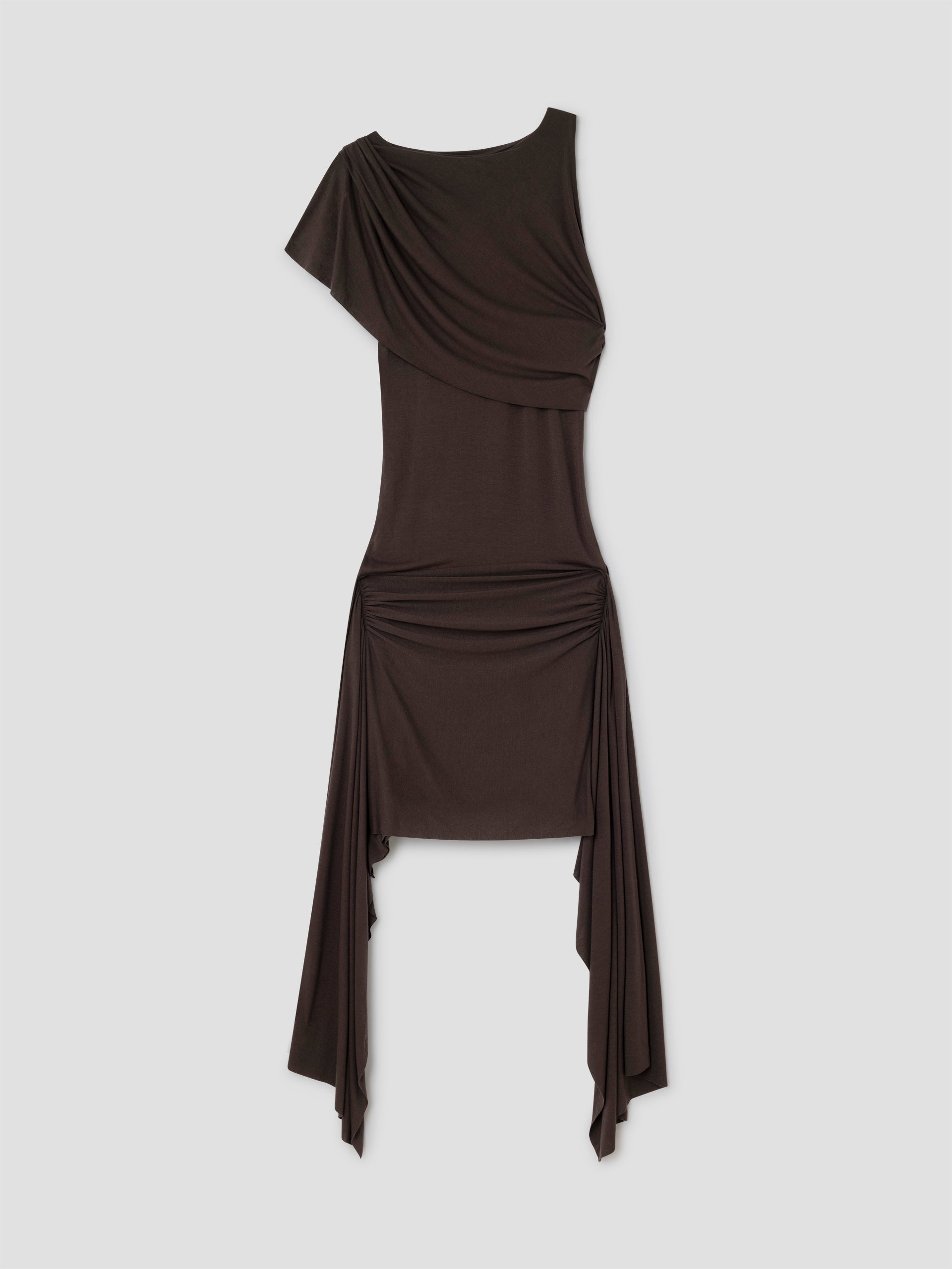 Brown Asymmetrical One-Shoulder Midi Dress for Women – Gimaguas