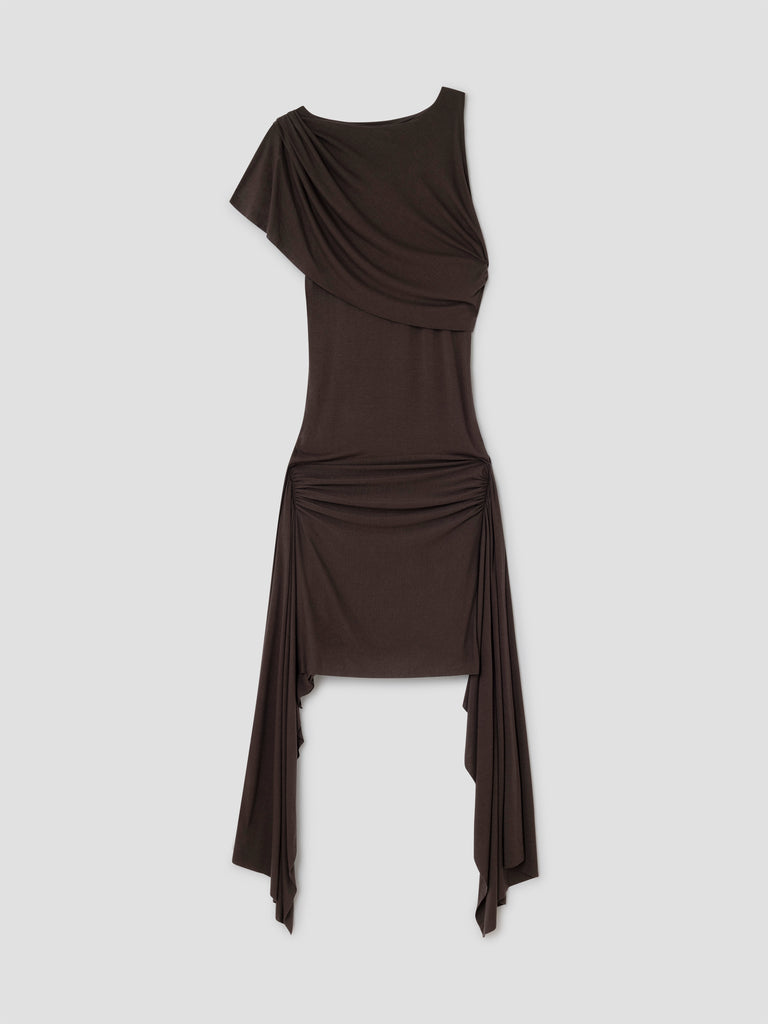 Brown Asymmetrical One-Shoulder Midi Dress for Women Gimaguas Brown Asymmetrical One-Shoulder Midi Dress for Women Gimaguas