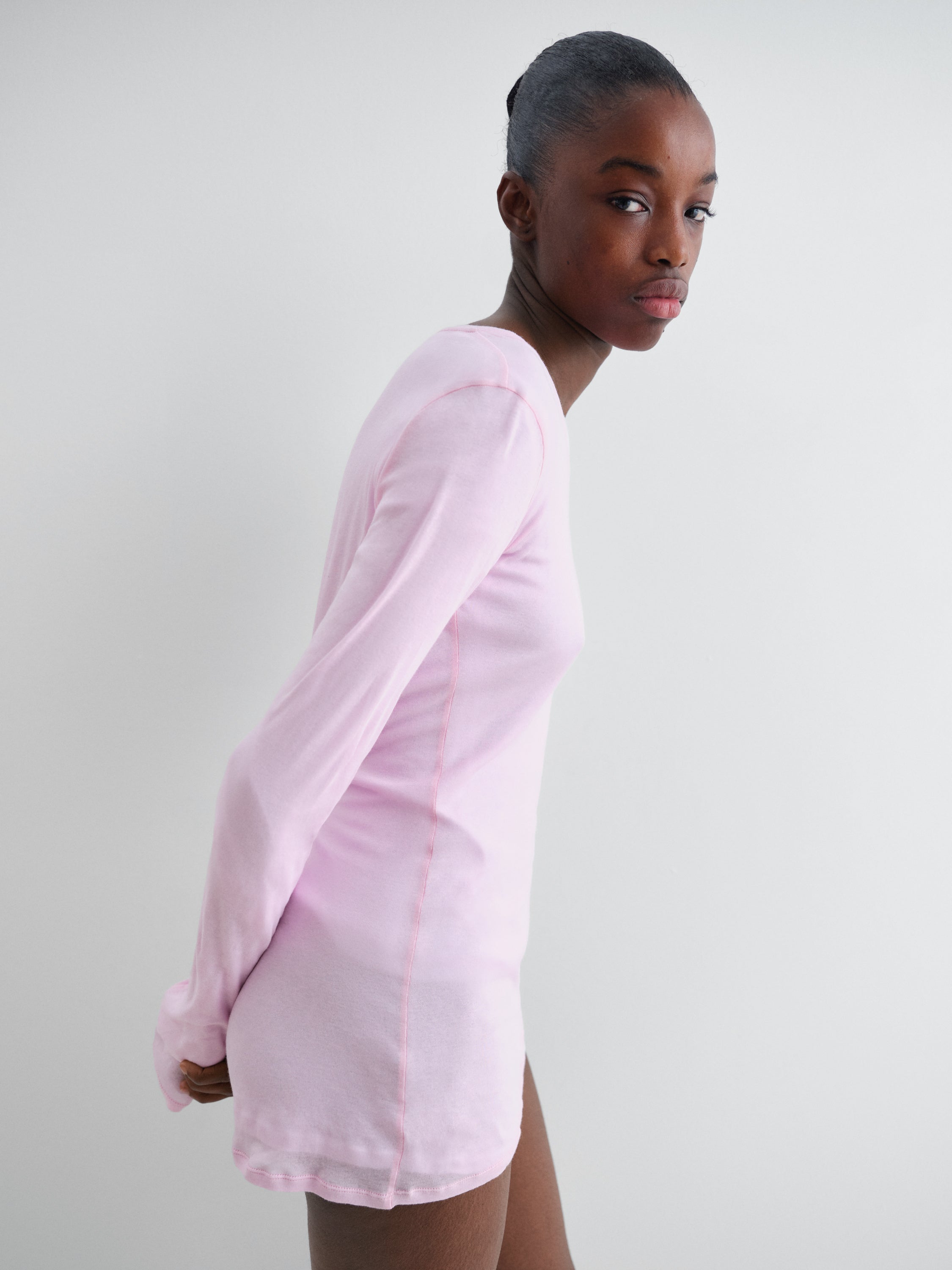 Soft pink cotton mini dress for women with sheer finish – Gimaguas