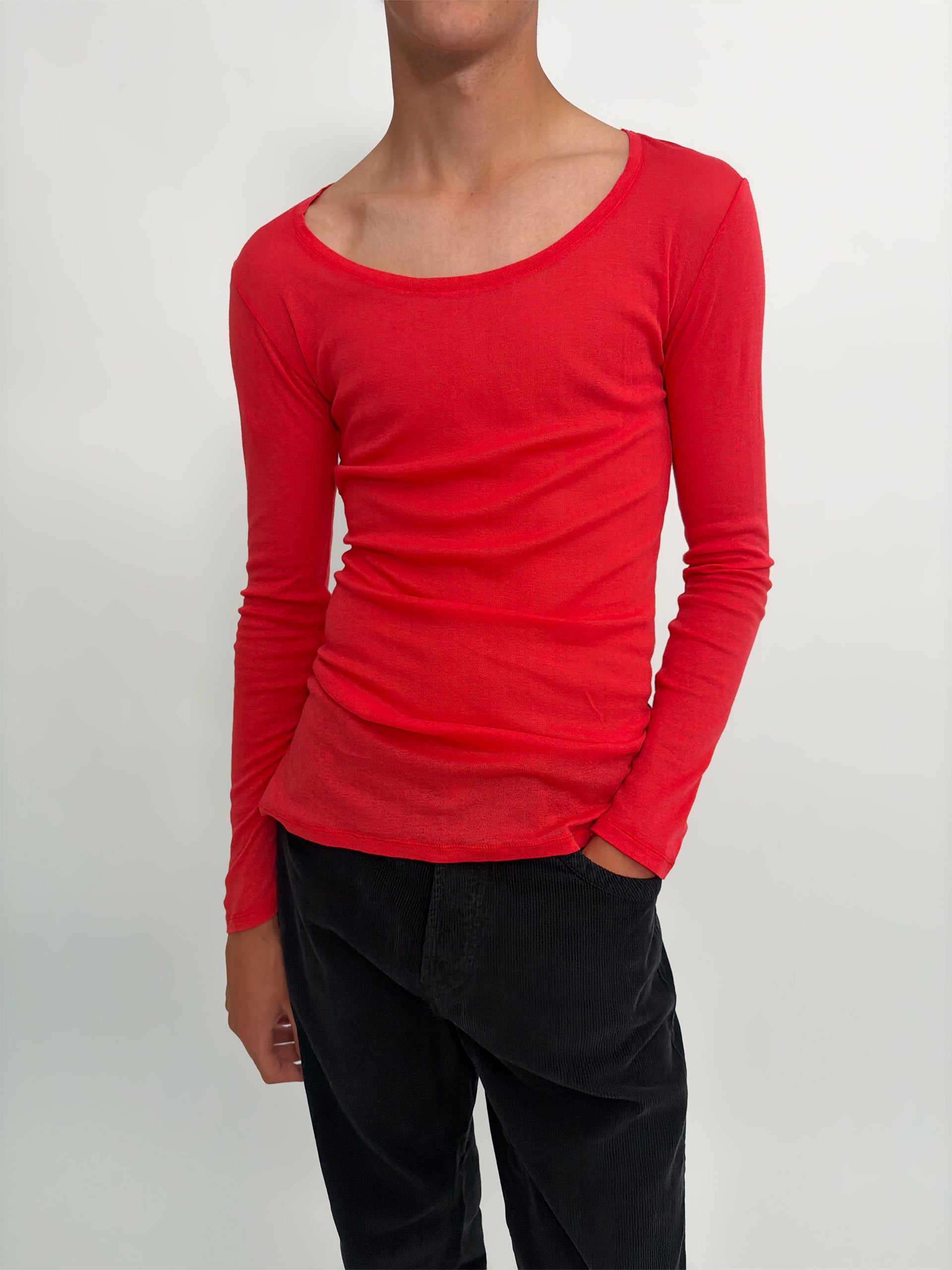 Red Cotton Jersey Mini Dress with Long Sleeves | Gimaguas