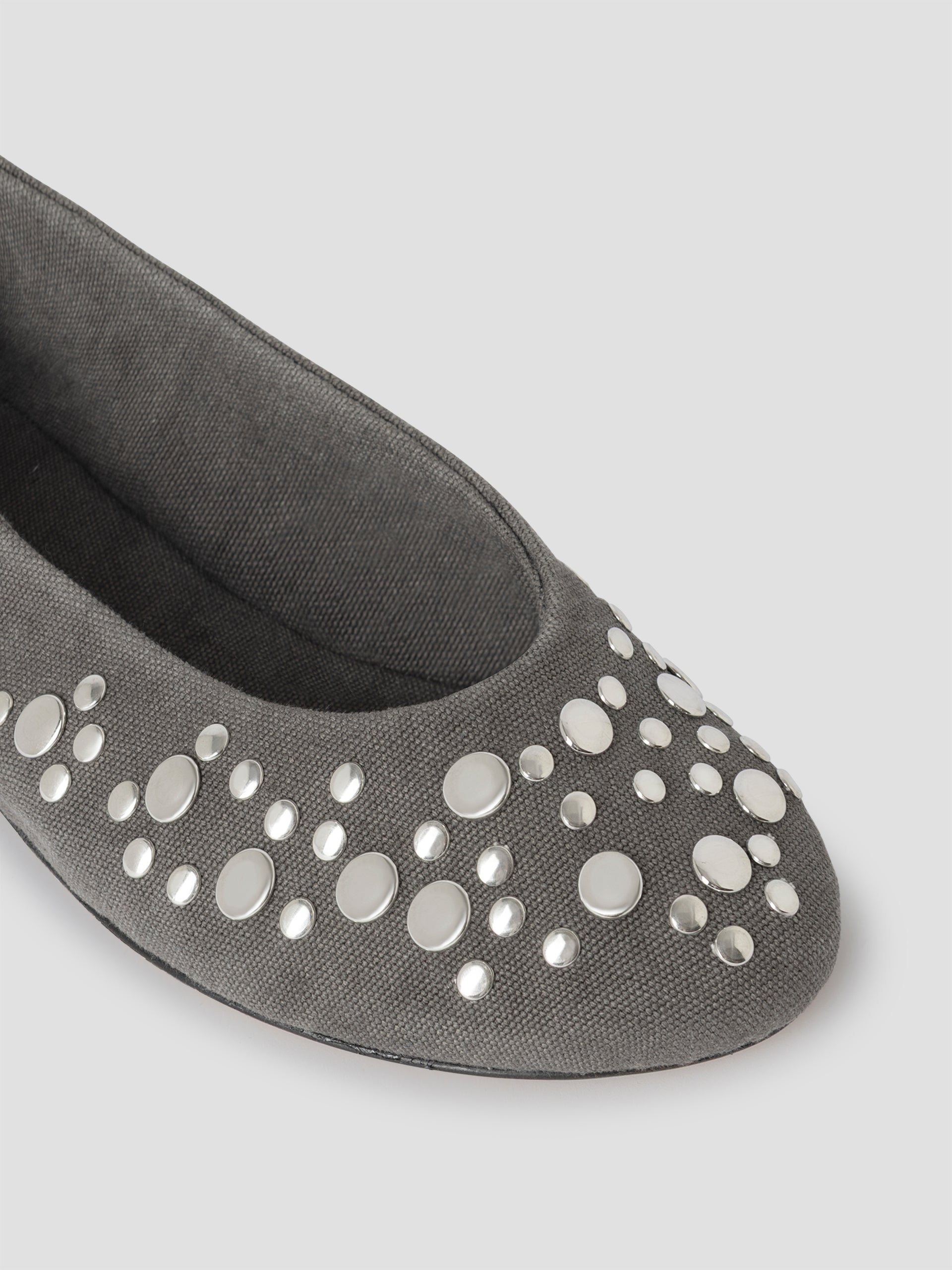 Grey Leather Ballerina Flats with Silver Studs for Women – Gimaguas