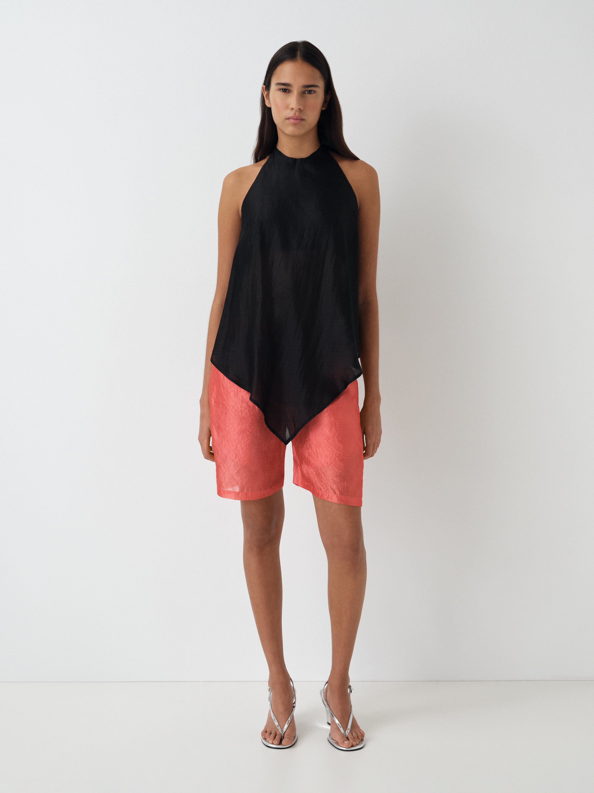 Women's Black Silk Halter Top Open Back. Gimaguas