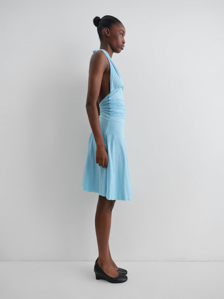 Light blue halter-neck mini dress for women with ruched top Gimaguas Light blue halter-neck mini dress for women with ruched top Gimaguas