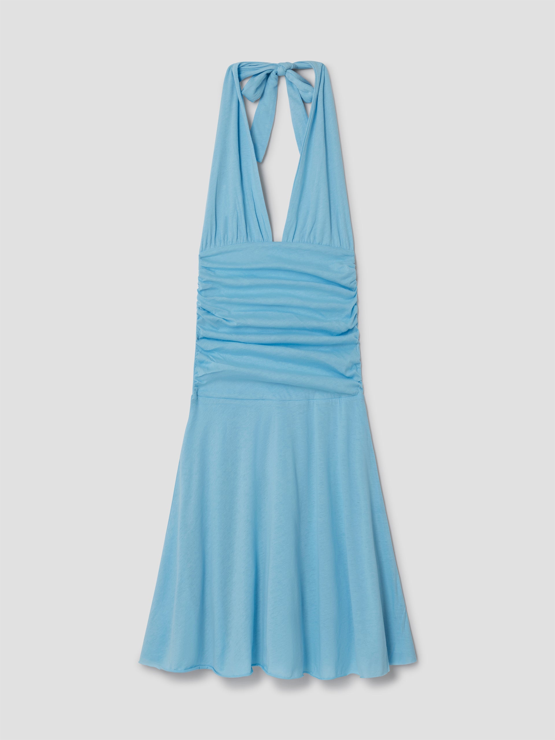 Light blue halter-neck mini dress for women with ruched top – Gimaguas