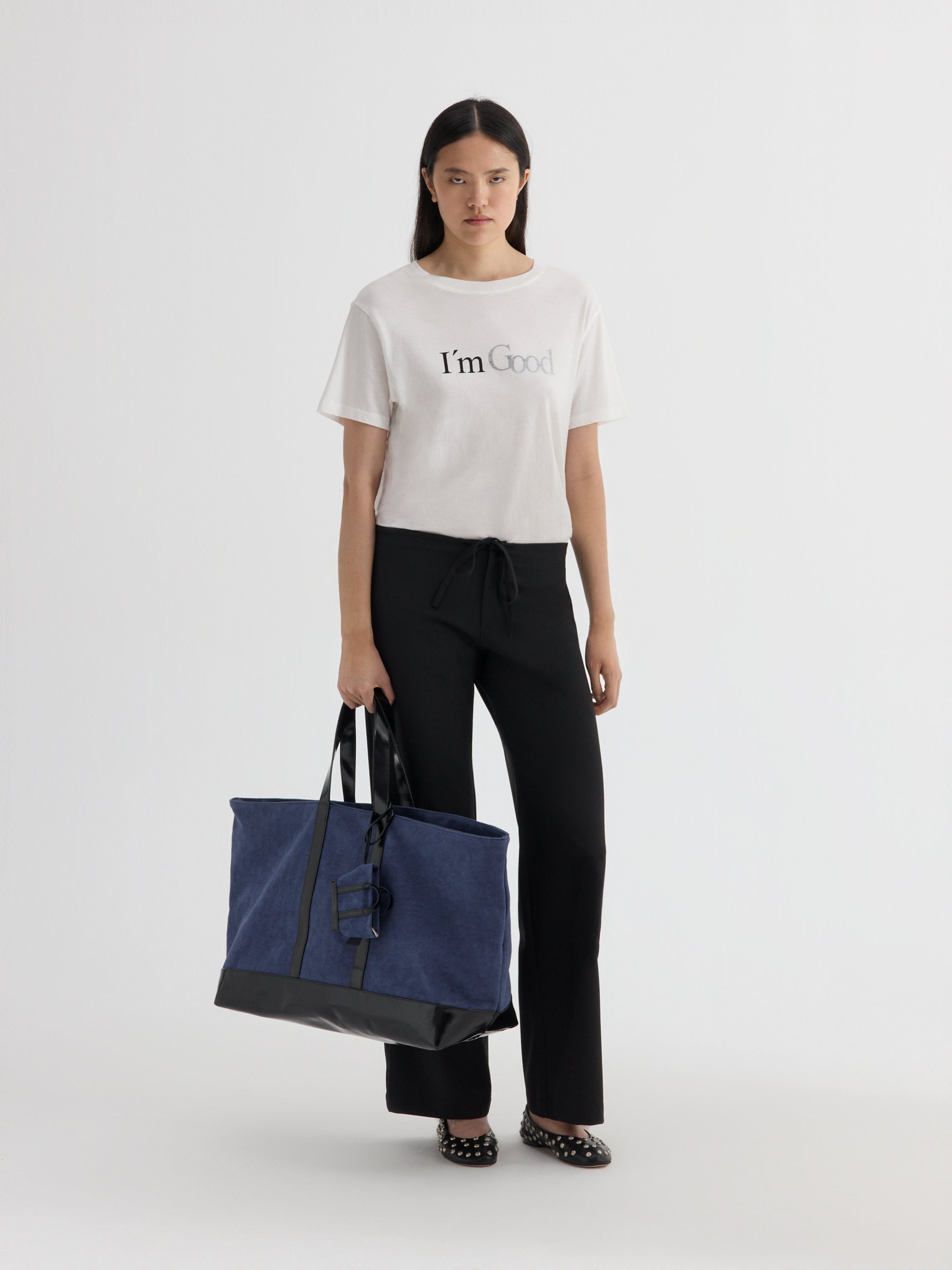 Blue Recycled Canvas Tote Bag with Leather Details – Gimaguas