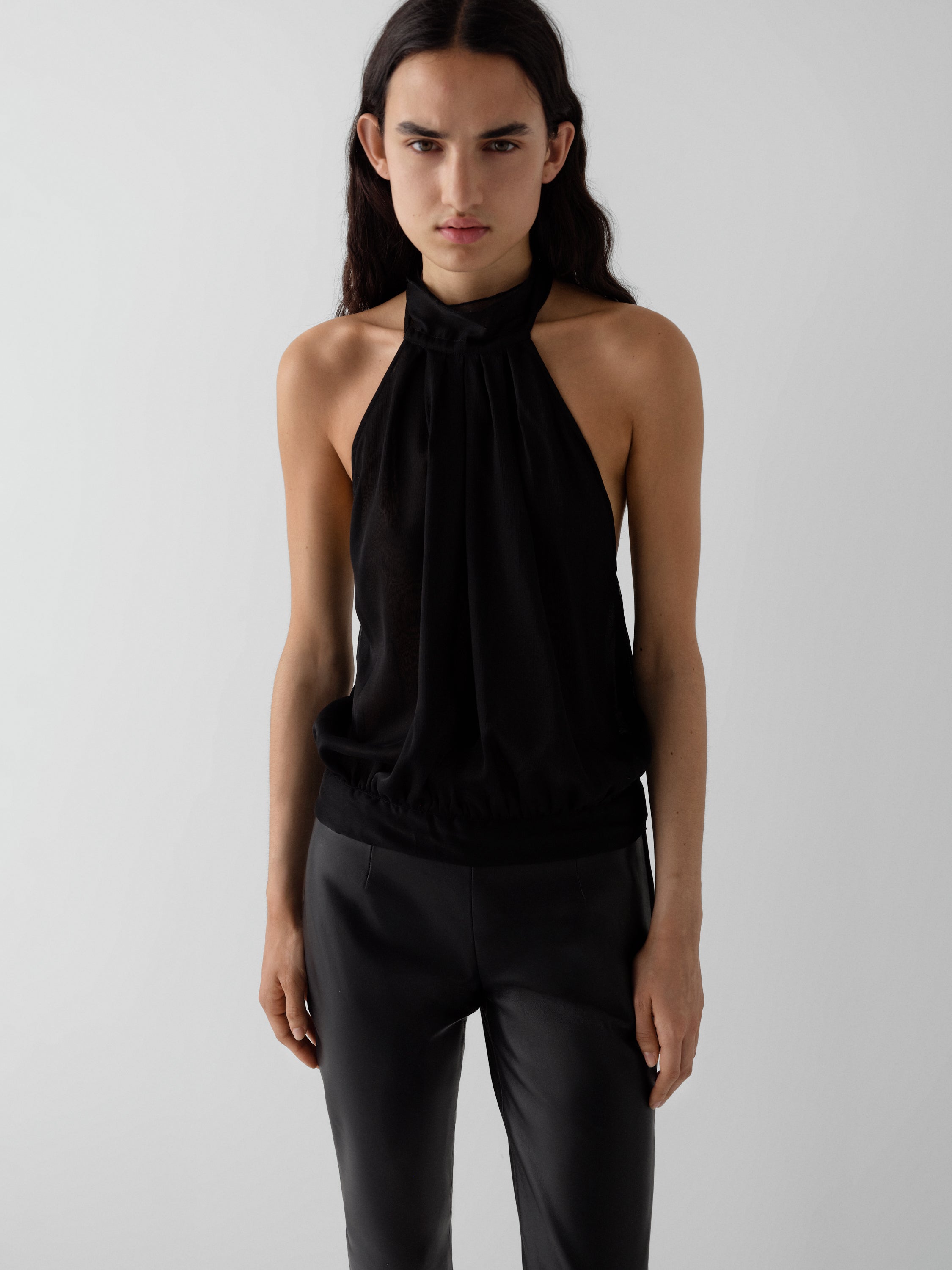 Black sheer halter top for women with tie-neck – Gimaguas