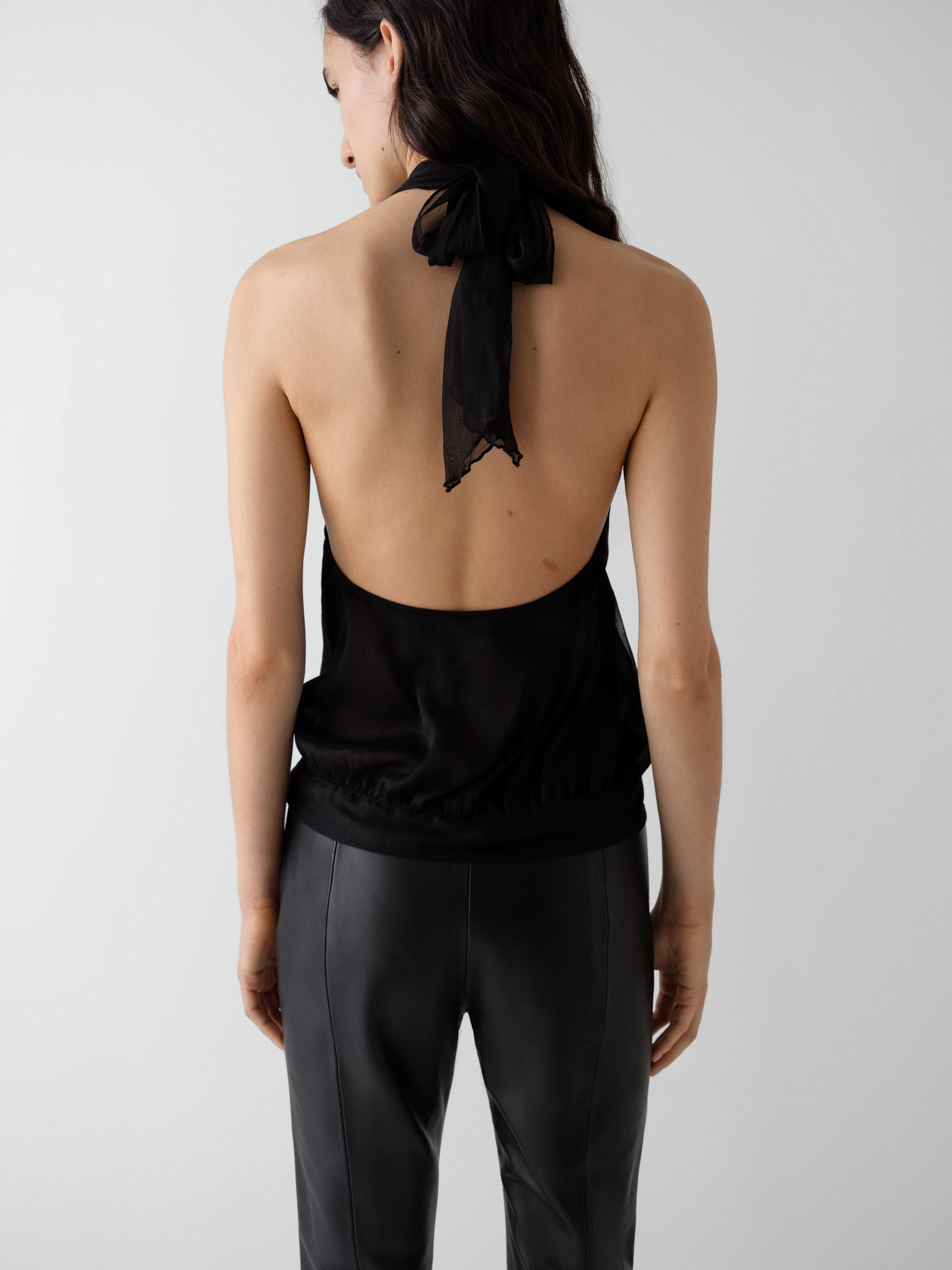 Black sheer halter top for women with tie-neck – Gimaguas