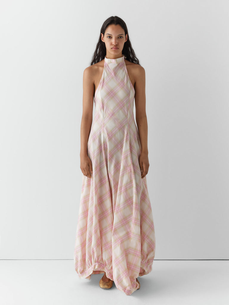 Pink and Yellow Checkered Halter Maxi Dress for Women – Gimaguas Pink and Yellow Checkered Halter Maxi Dress for Women – Gimaguas