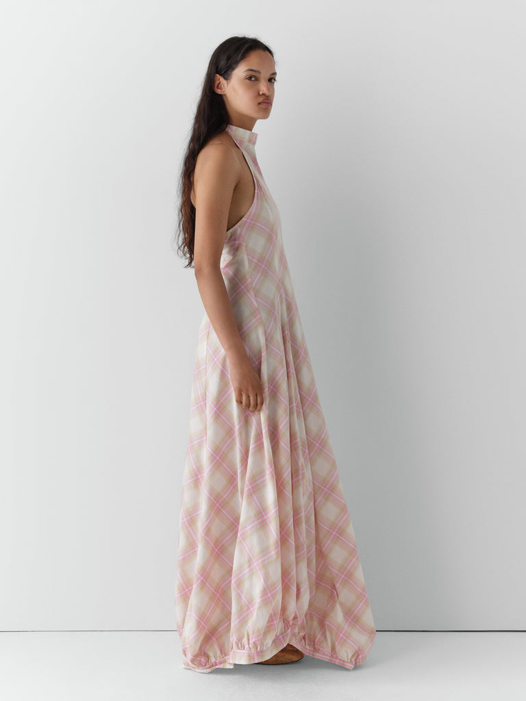 Pink and Yellow Checkered Halter Maxi Dress for Women Gimaguas Pink and Yellow Checkered Halter Maxi Dress for Women Gimaguas