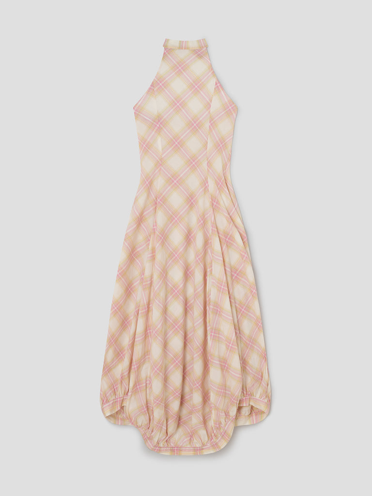 Pink and Yellow Checkered Halter Maxi Dress for Women Gimaguas Pink and Yellow Checkered Halter Maxi Dress for Women Gimaguas
