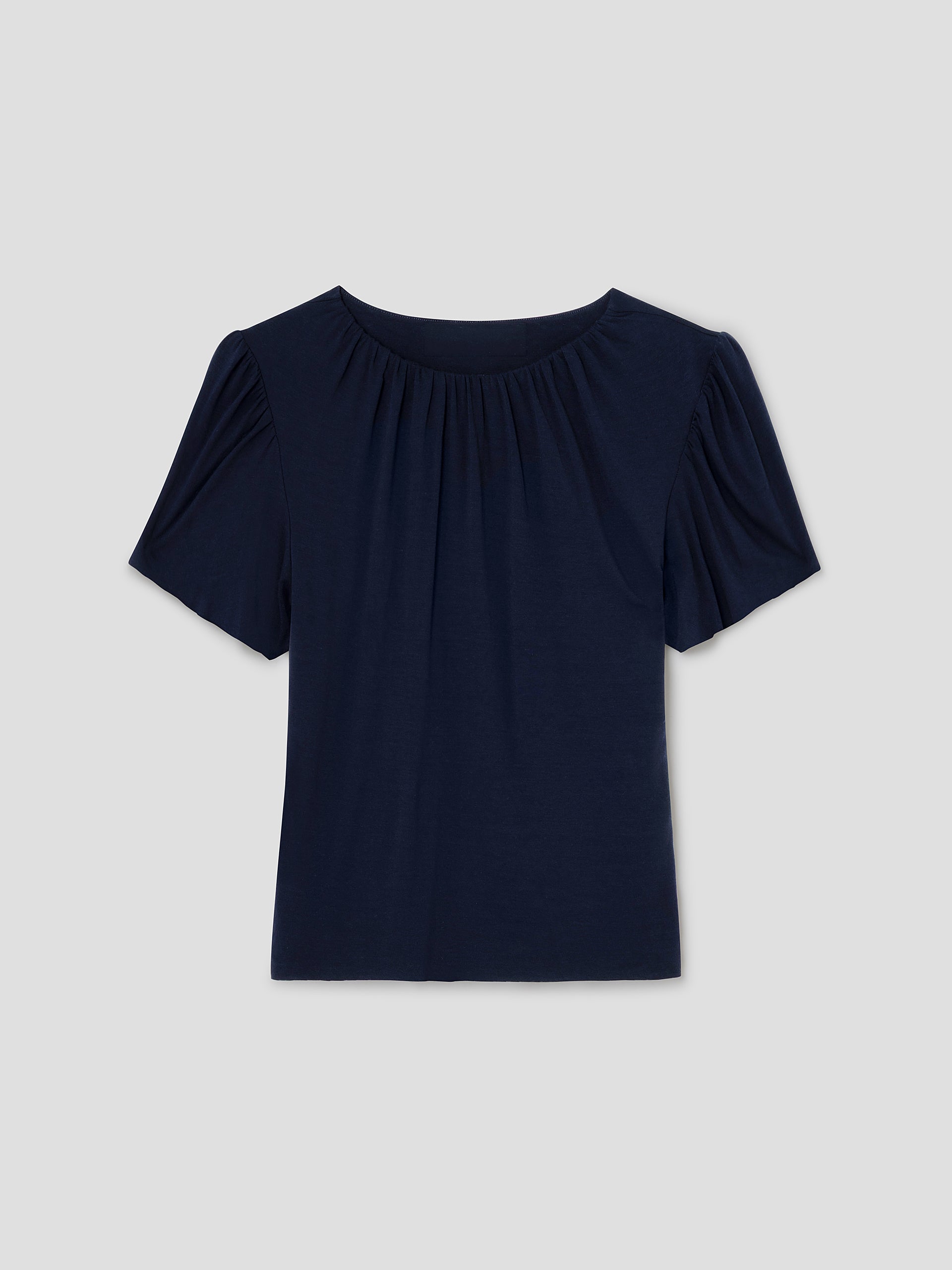 Blue Viscose Jersey Top with Gathered Neckline | Gimaguas