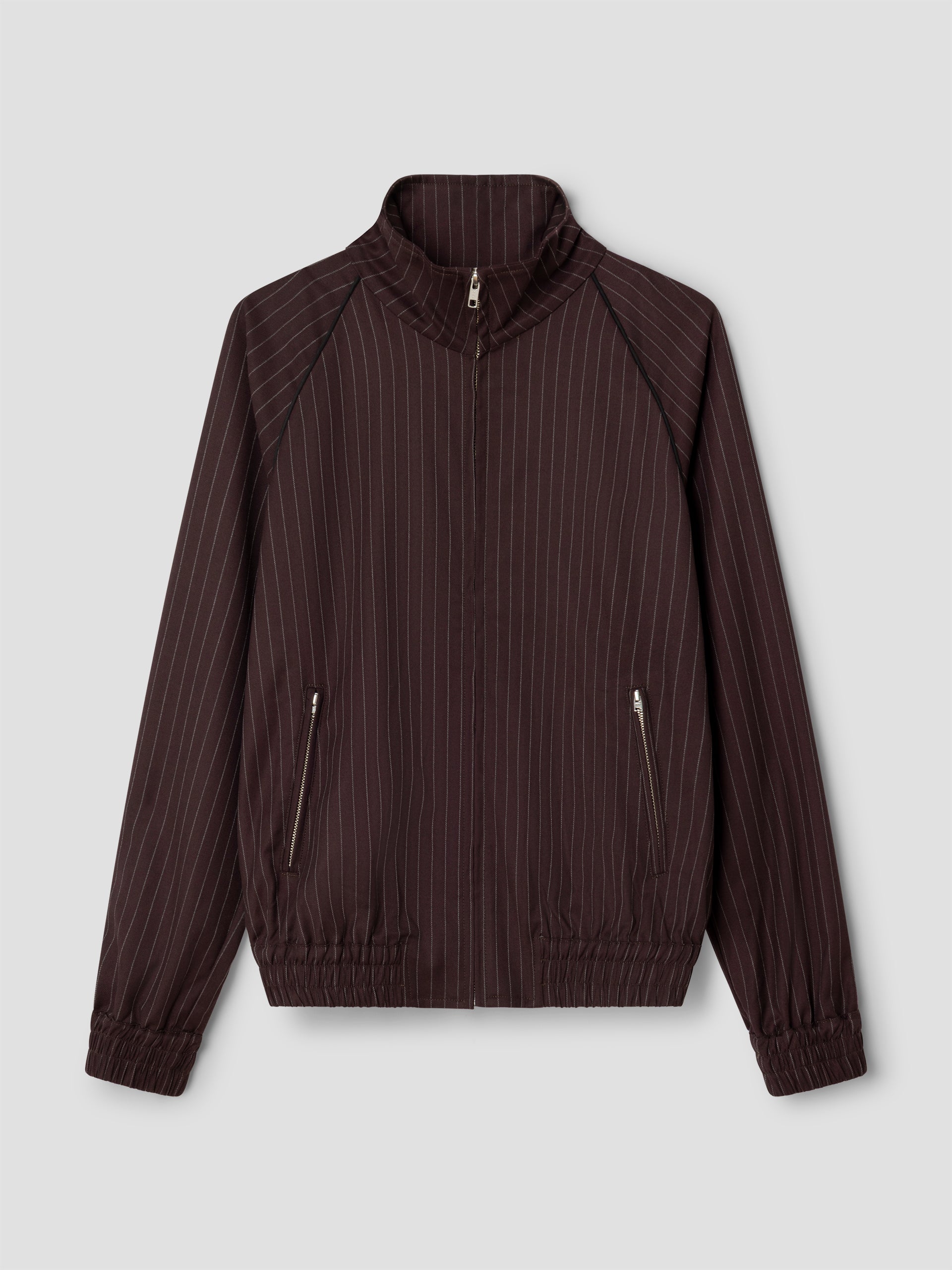 Unisex brown high-neck jacket with subtle stripes – Gimaguas