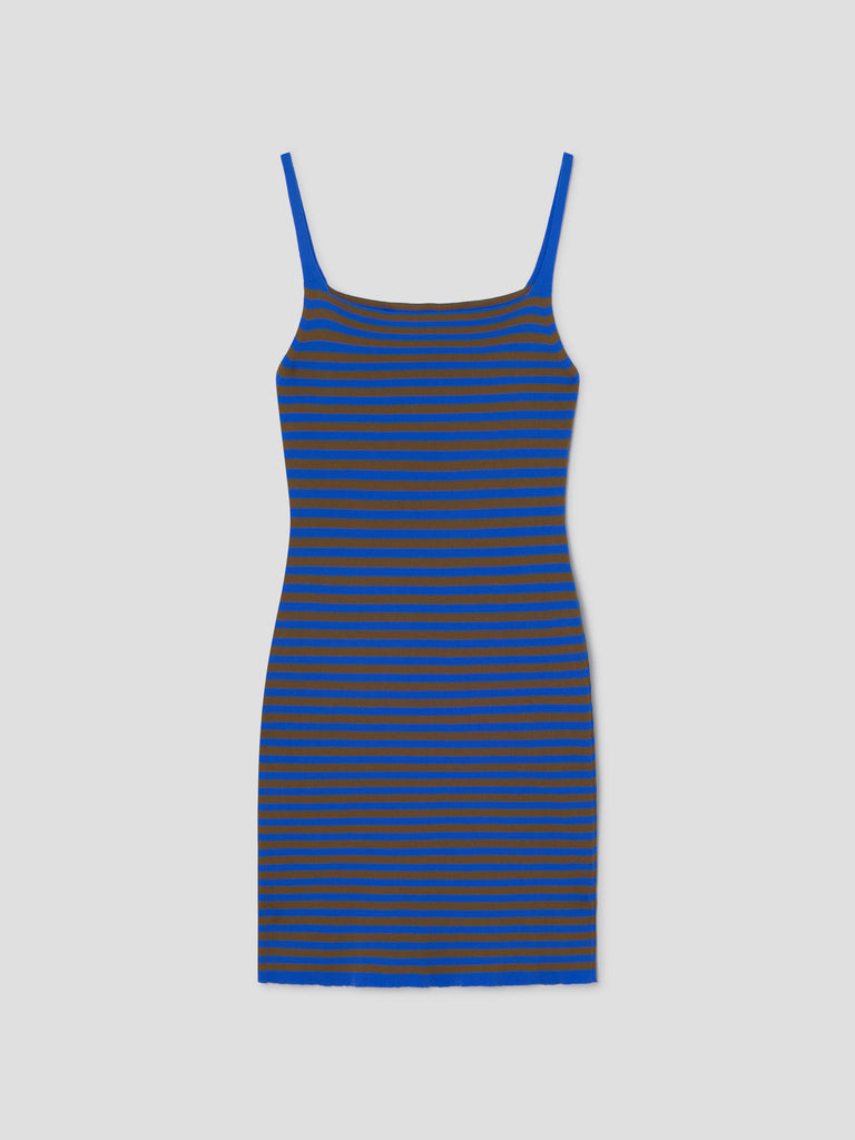 Women's Blue Brown Striped Knit Mini Dress. Gimaguas Women's Blue Brown Striped Knit Mini Dress. Gimaguas