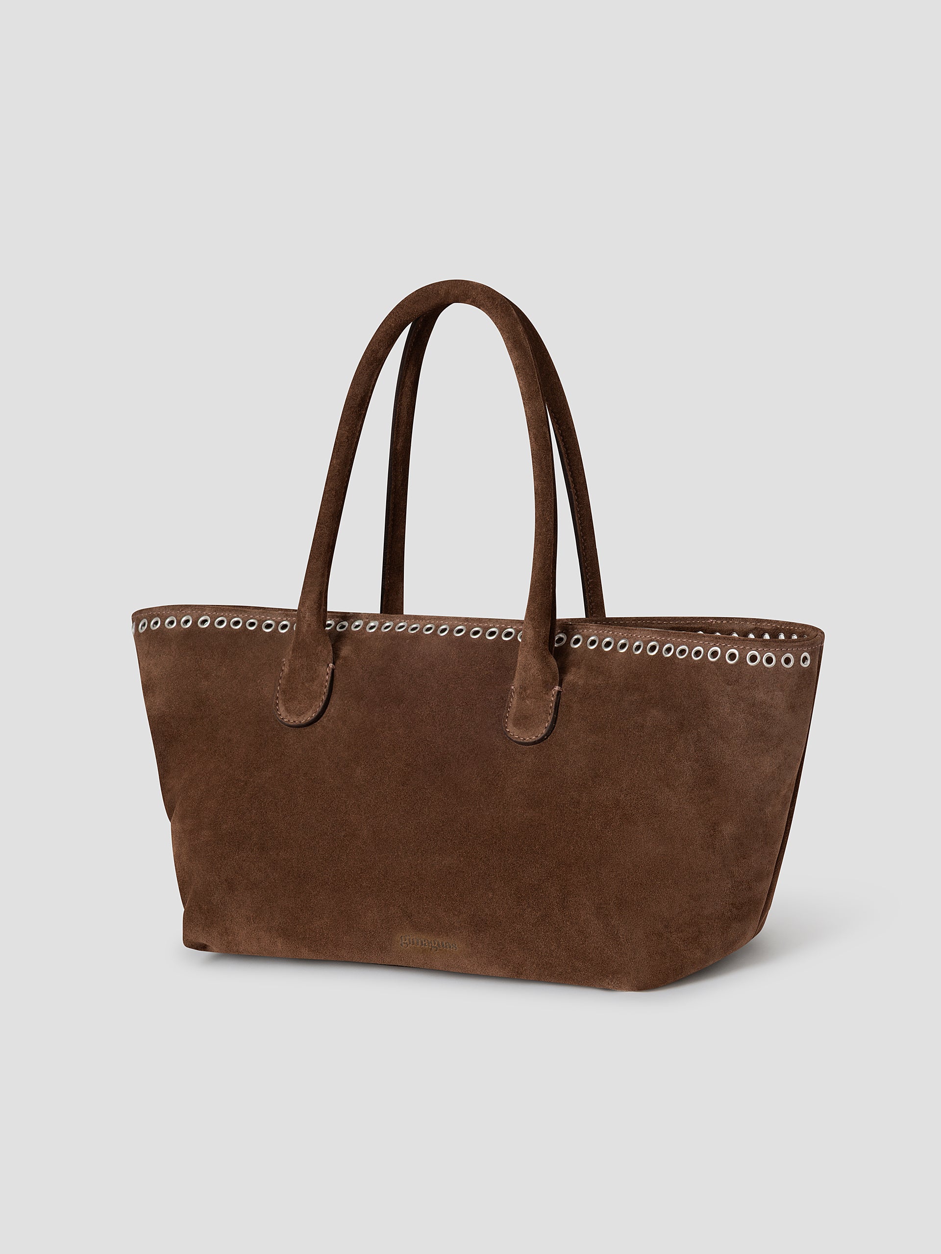Brown mini shopper bag for women with circular eyelets – Gimaguas