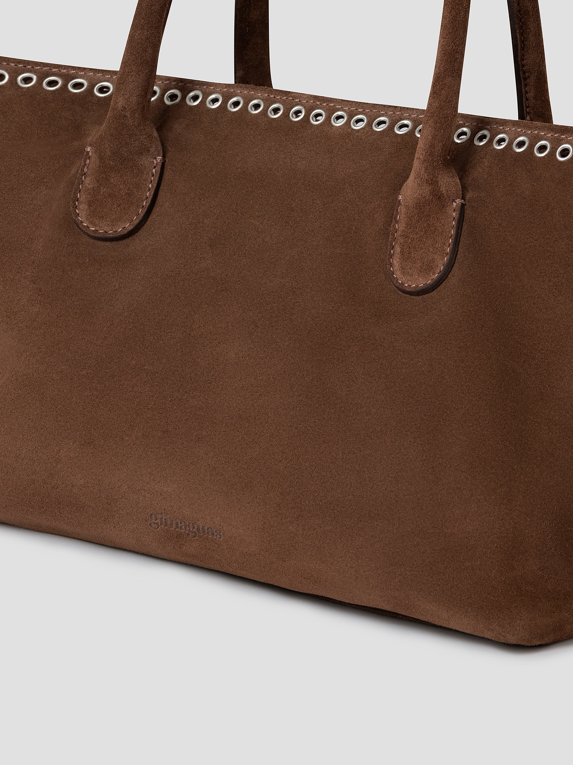 Brown suede shopper bag with silver eyelets – Gimaguas
