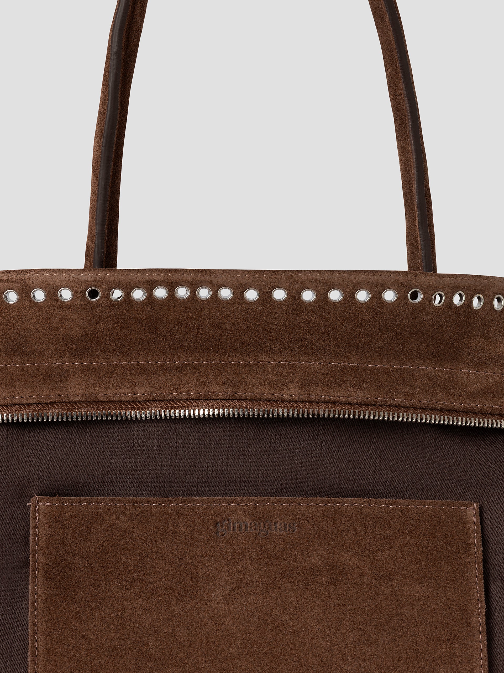 Brown suede shopper bag with silver eyelets – Gimaguas