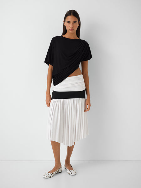 White and Black Midi Skirt with Asymmetrical Hem for Women – Gimaguas