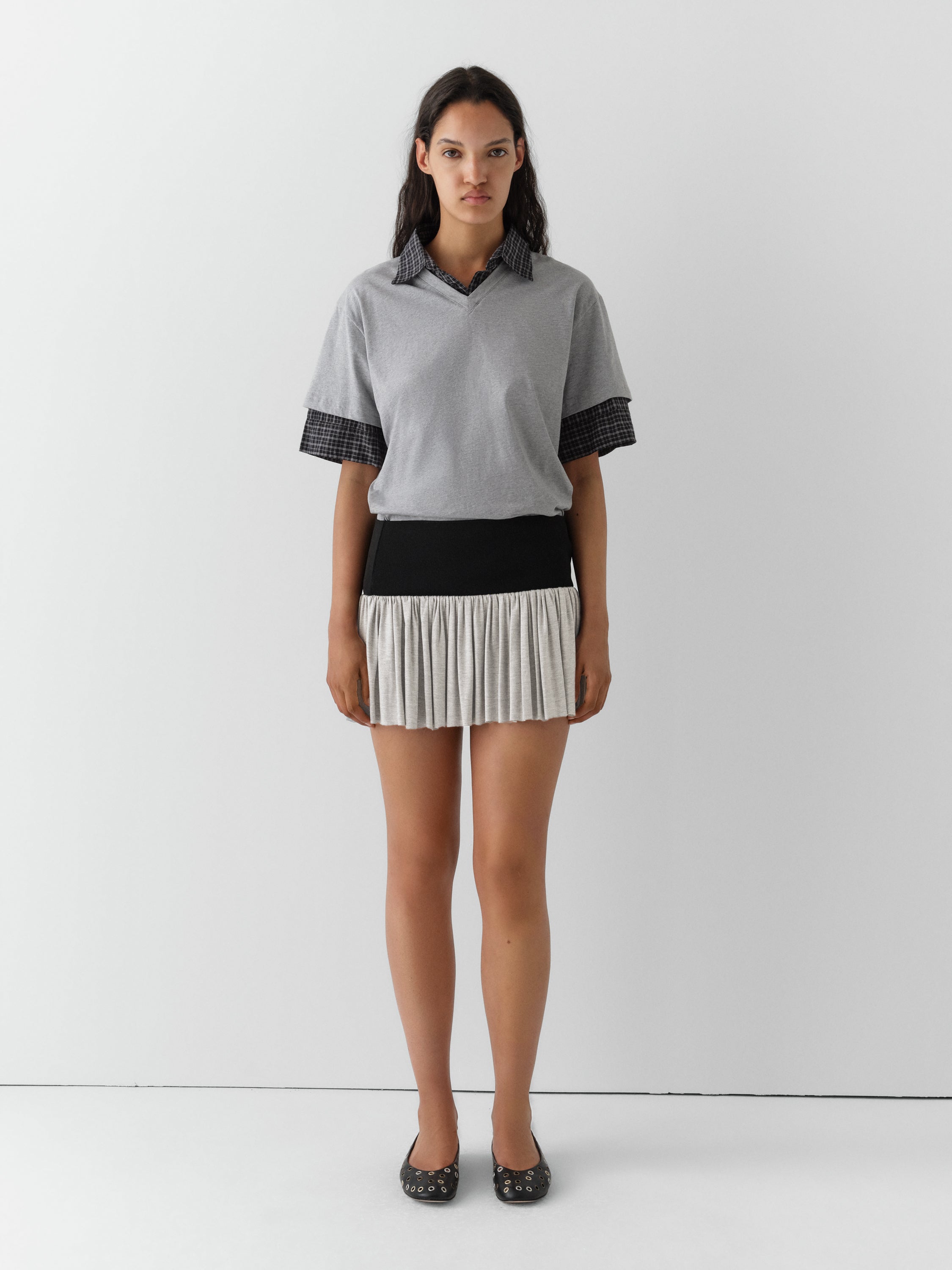 Grey Flared Mini Skirt with Black Waistband for Women – Gimaguas