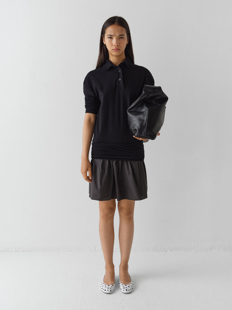 Black long-sleeve polo dress for women with striped skirt – Gimaguas