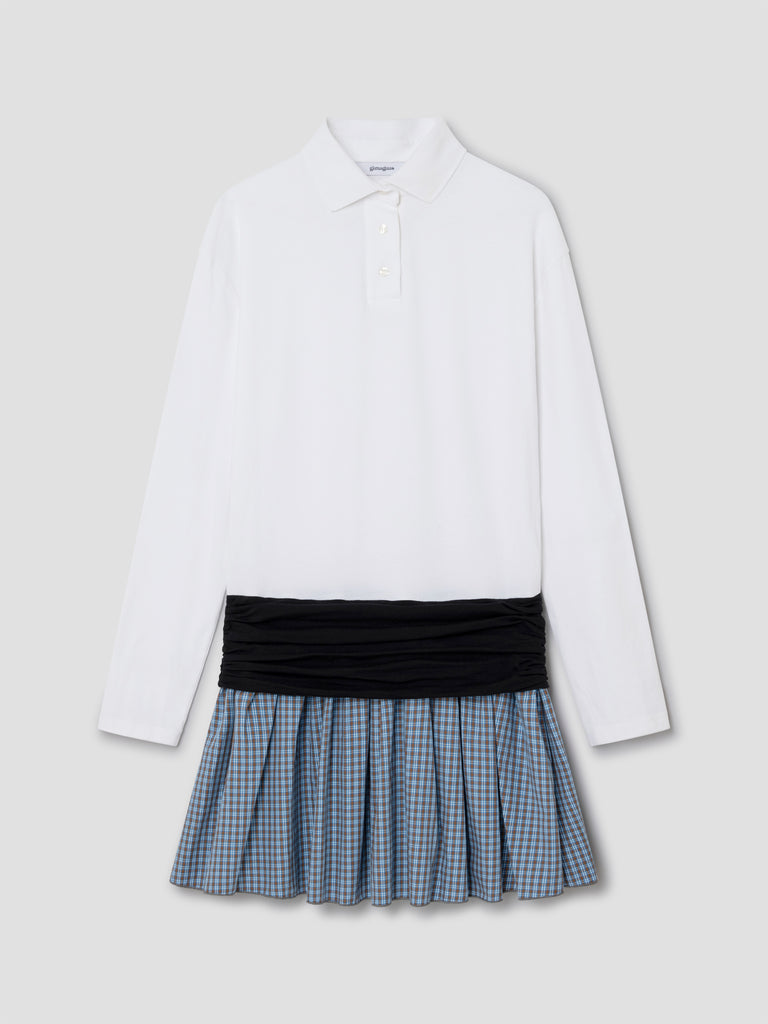 White long-sleeve polo dress for women with checkered skirt – Gimaguas