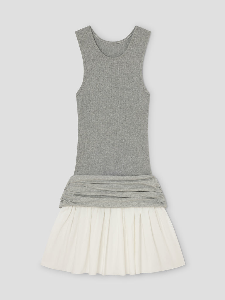 gray drop waist dress Sleeveless Belted Drop Waist Pleated Hem Mini Dress In Grey | EGO US