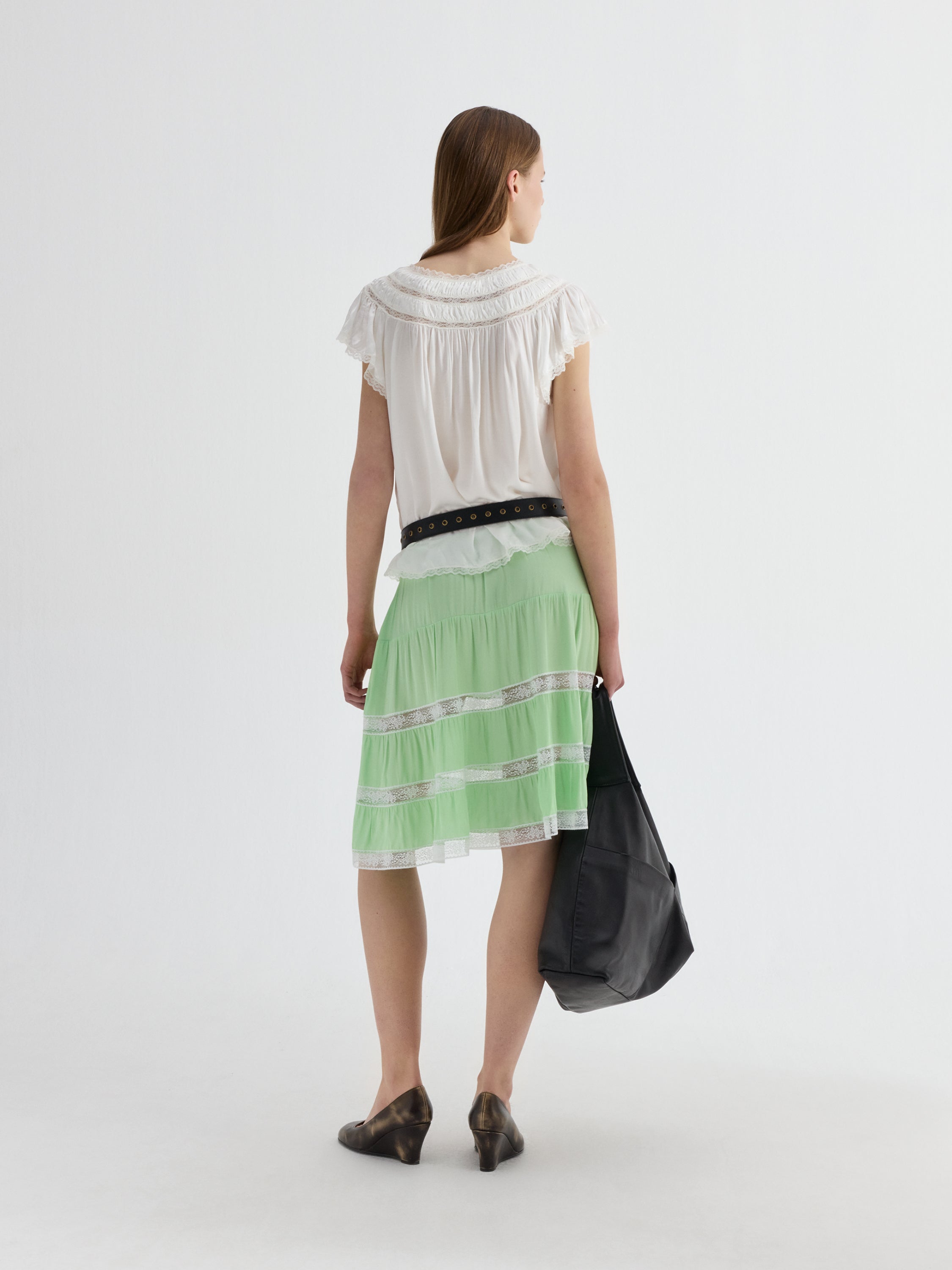 Women's White Viscose Top Lace Trim Short Sleeve | Gimaguas