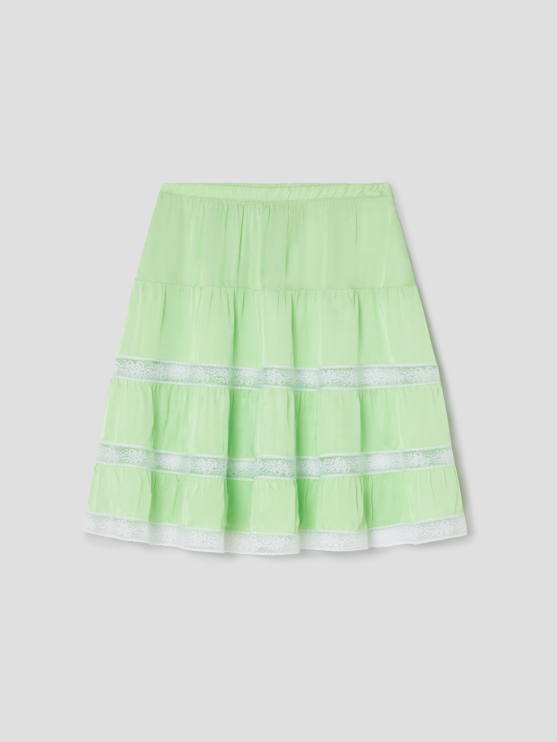 Green Lace Tiered Satin Midi Skirt | Gimaguas