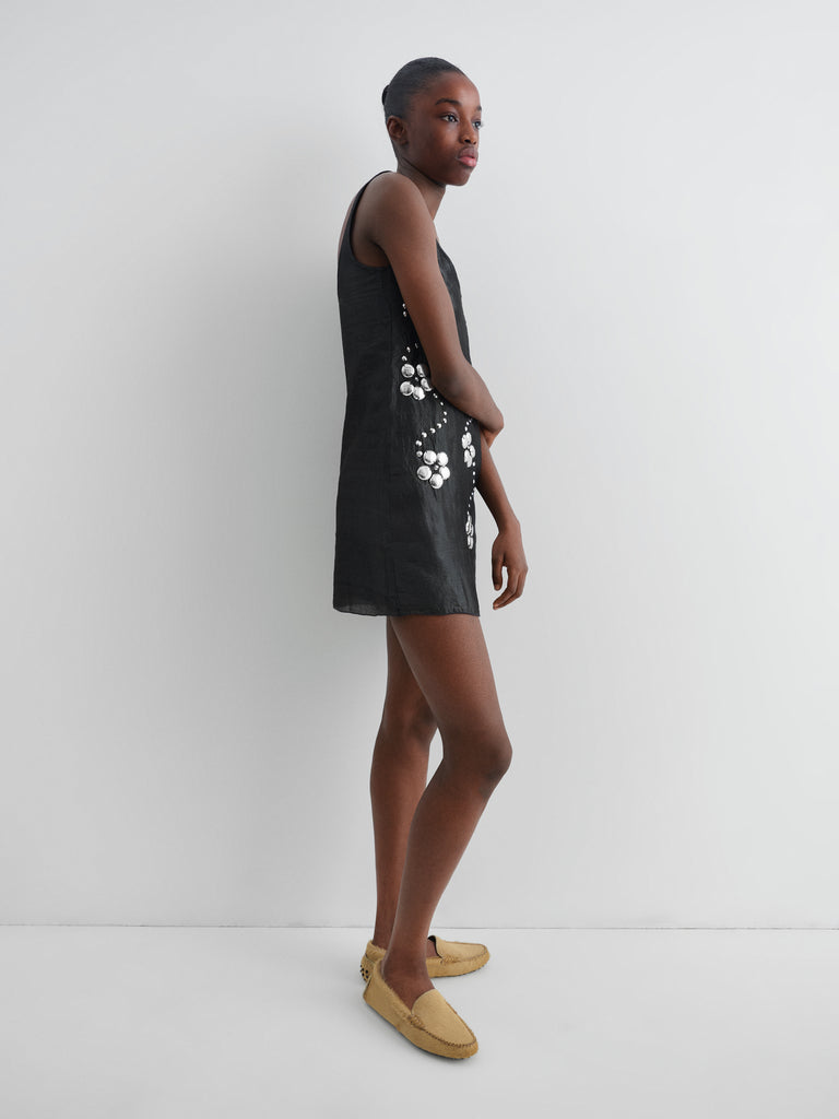 Black sleeveless mini dress for women with floral studs Gimaguas Black sleeveless mini dress for women with floral studs Gimaguas