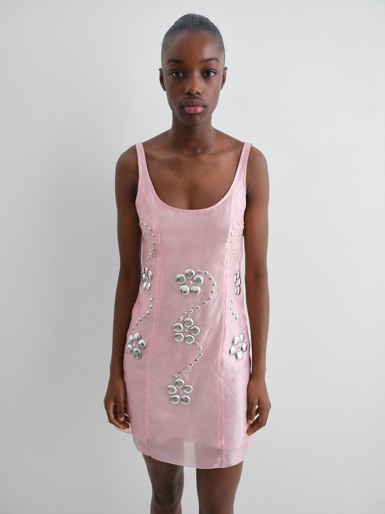 Pink mini dress for women with silver floral studs Gimaguas Pink mini dress for women with silver floral studs Gimaguas
