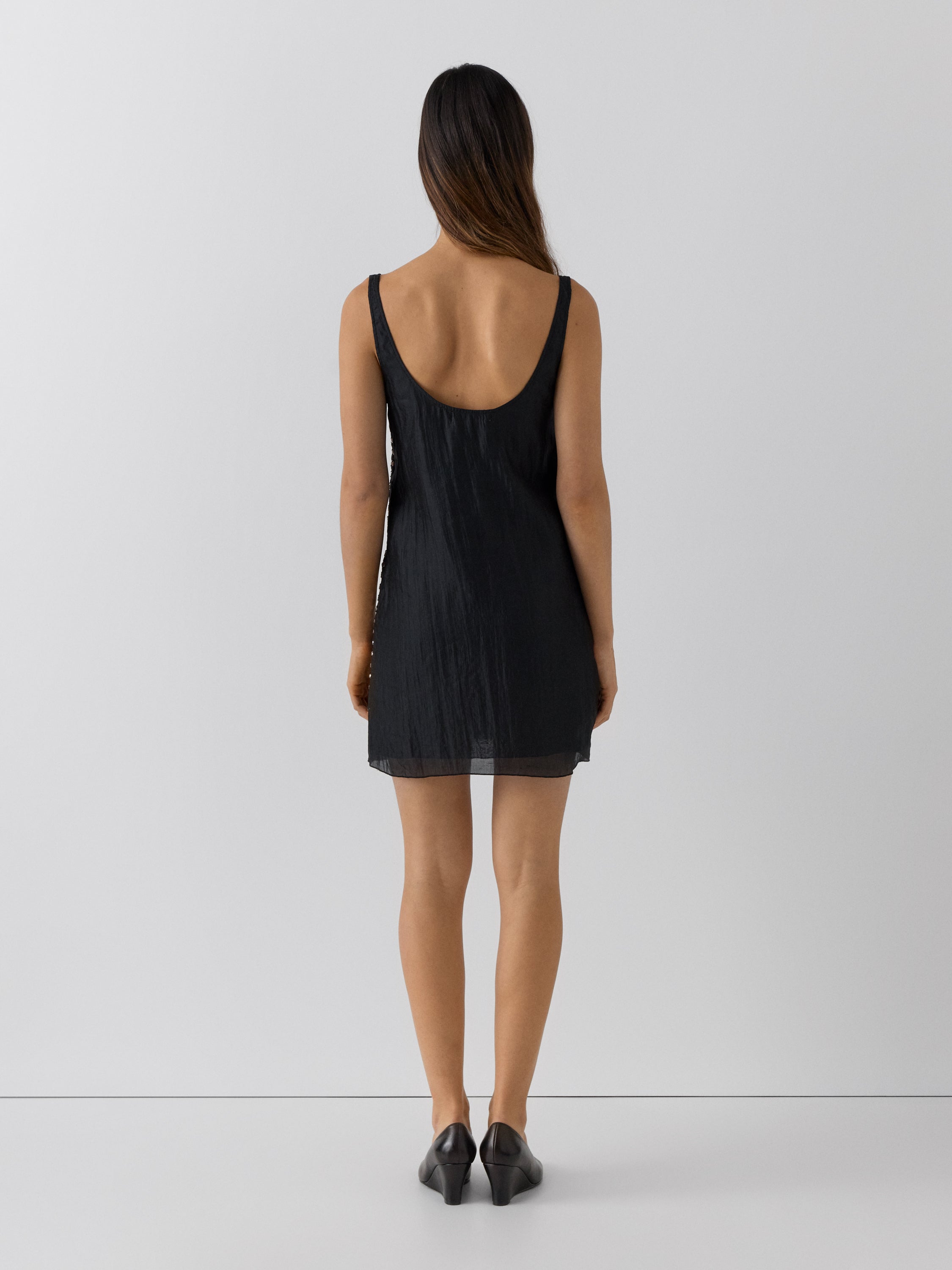 Black Raw Silk Mini Dress with Trompe L'oeil Stud Necklace – Gimaguas