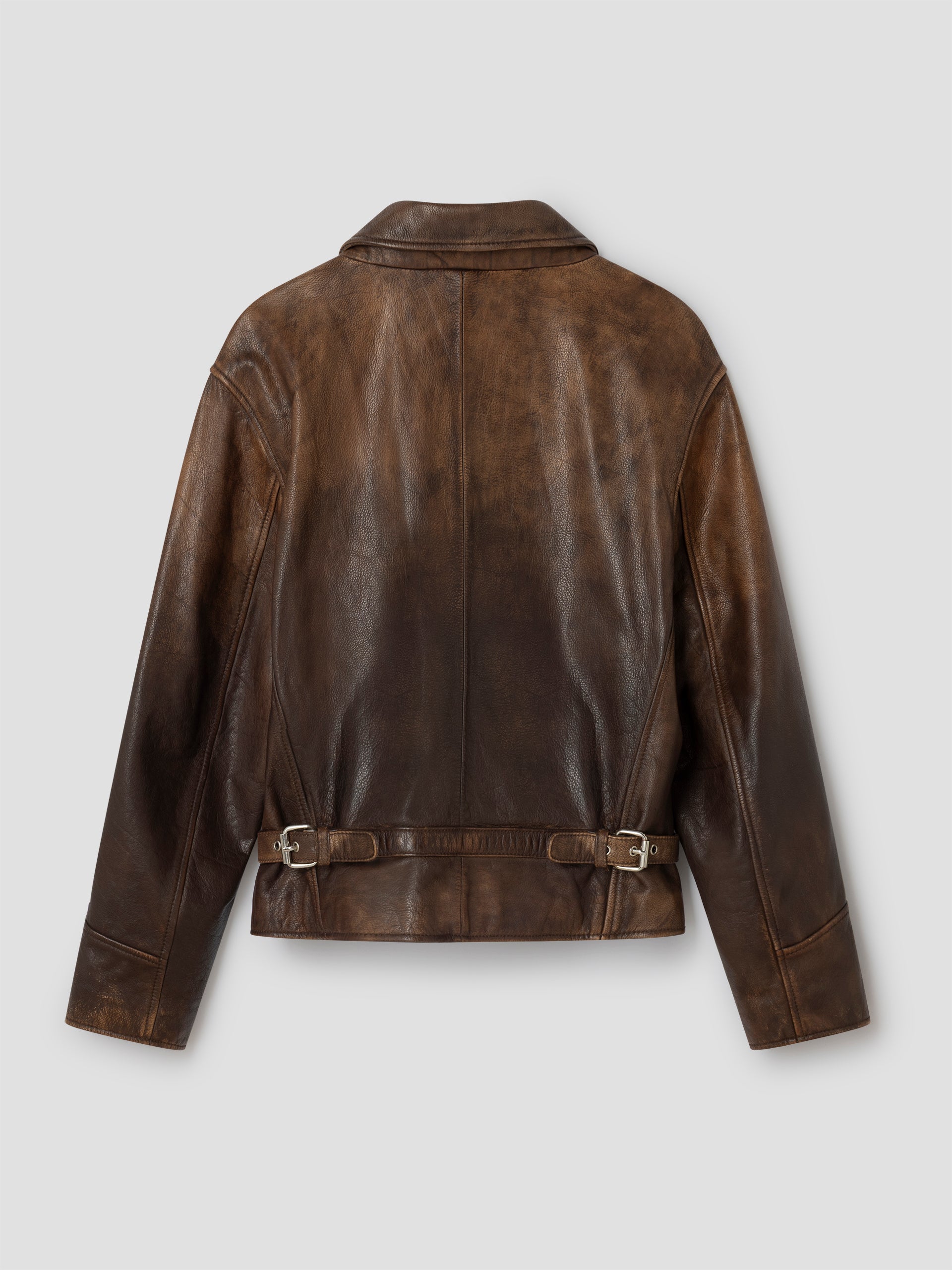 Brown faded leather jacket for women with flap pockets – Gimaguas