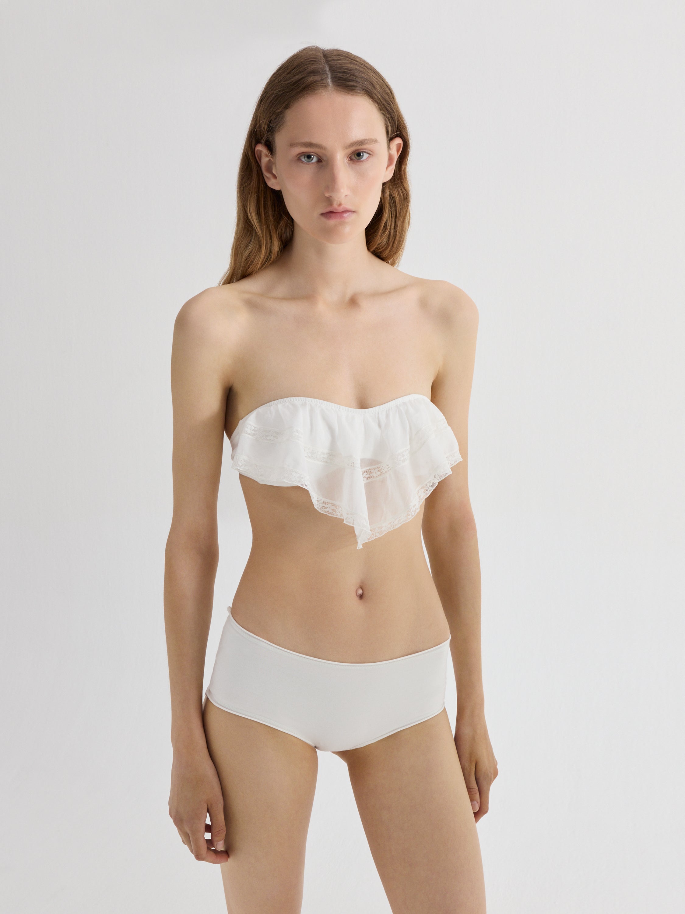 White Bandeau Bikini Top with Lace Panel | Gimaguas