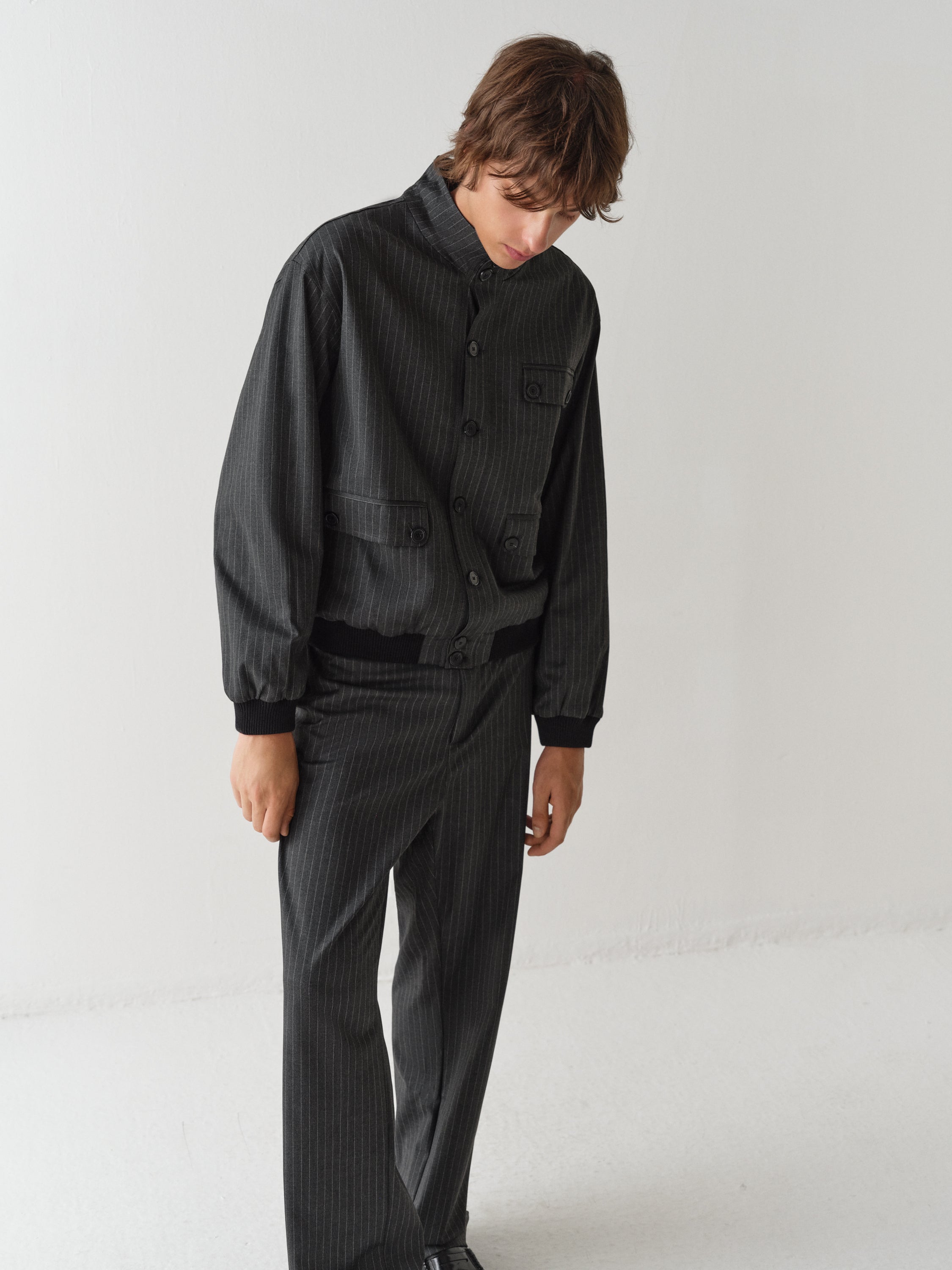 Unisex grey pinstripe button-up jacket – Gimaguas