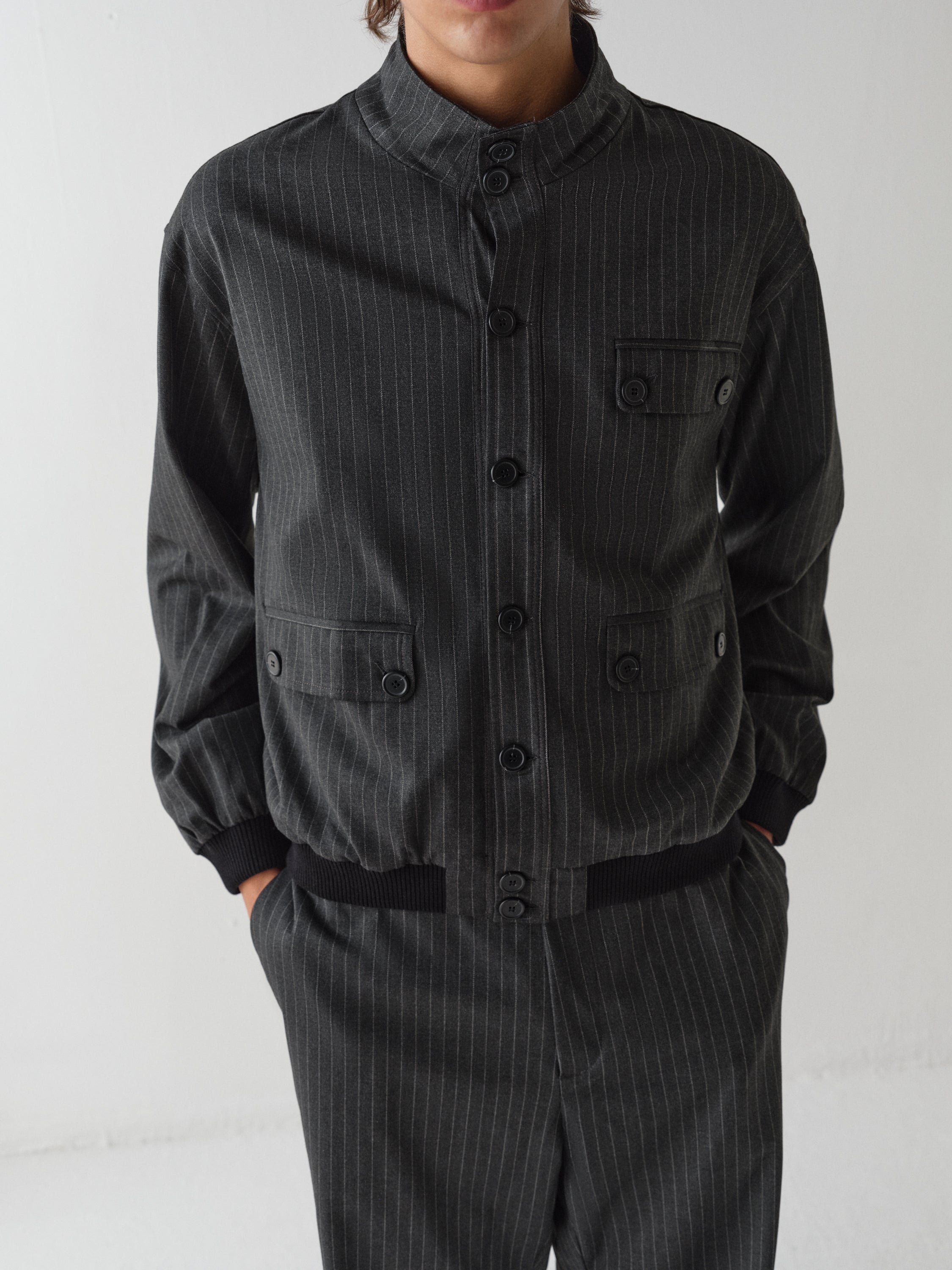 Unisex grey pinstripe button-up jacket – Gimaguas
