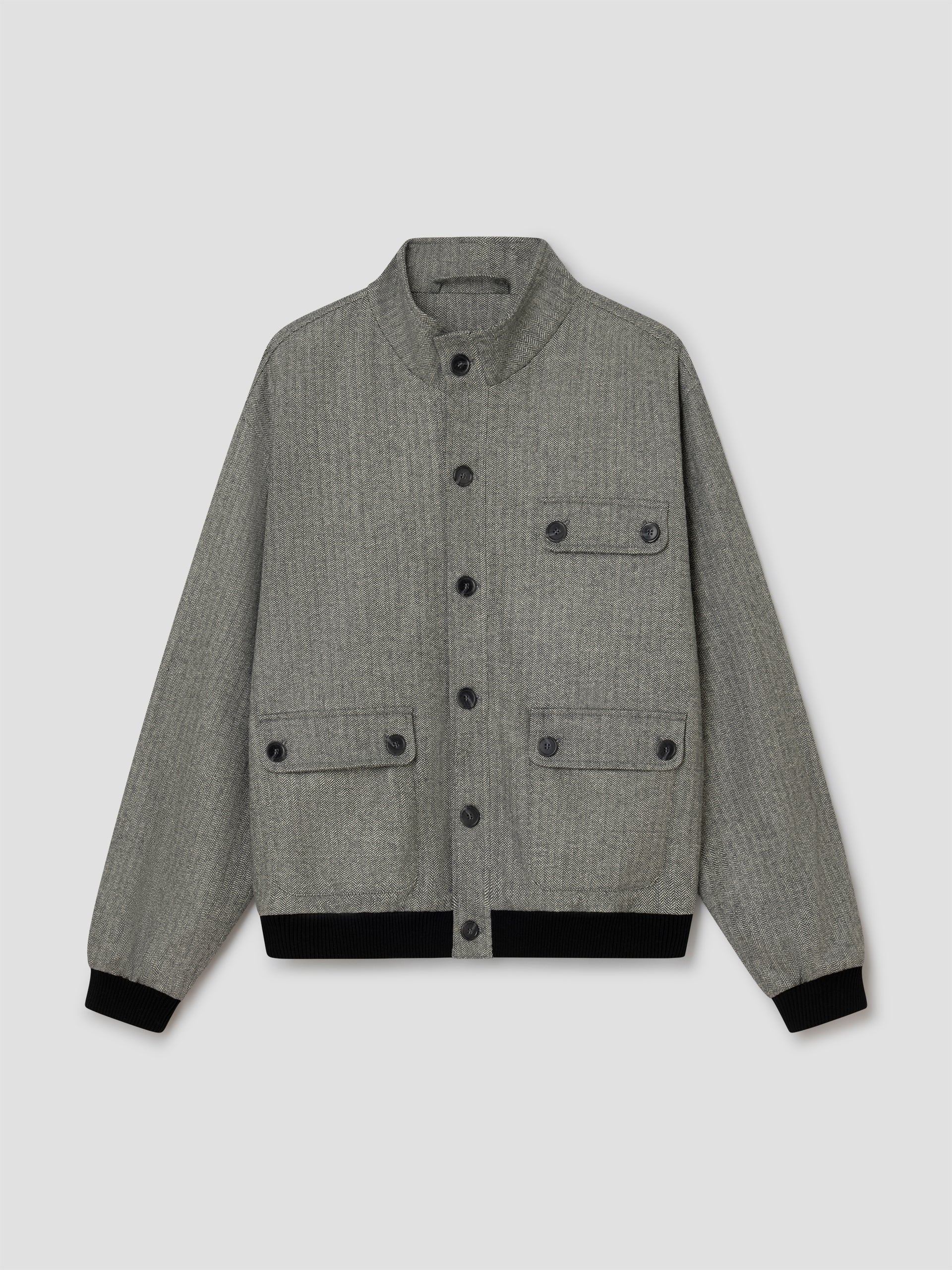 Grey and beige herringbone jacket with high collar Unisex – Gimaguas