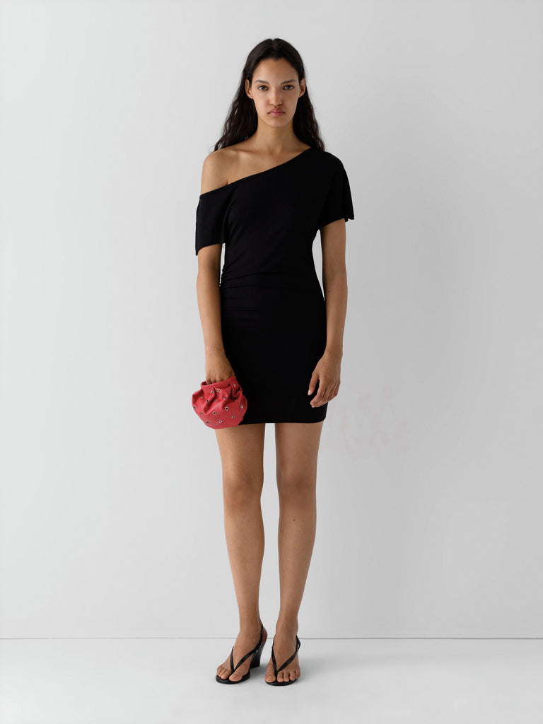 Black asymmetrical mini dress with draped fit Gimaguas Black asymmetrical mini dress with draped fit Gimaguas