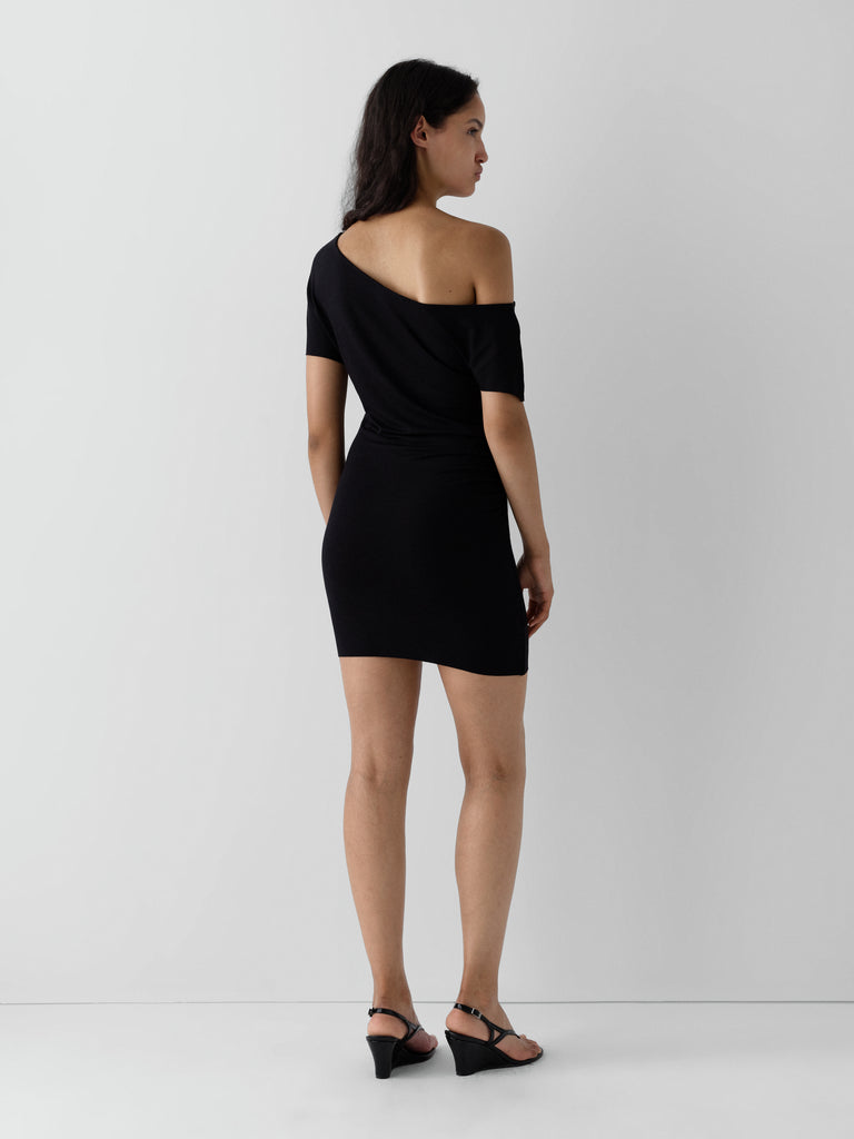 Black asymmetrical mini dress with draped fit – Gimaguas