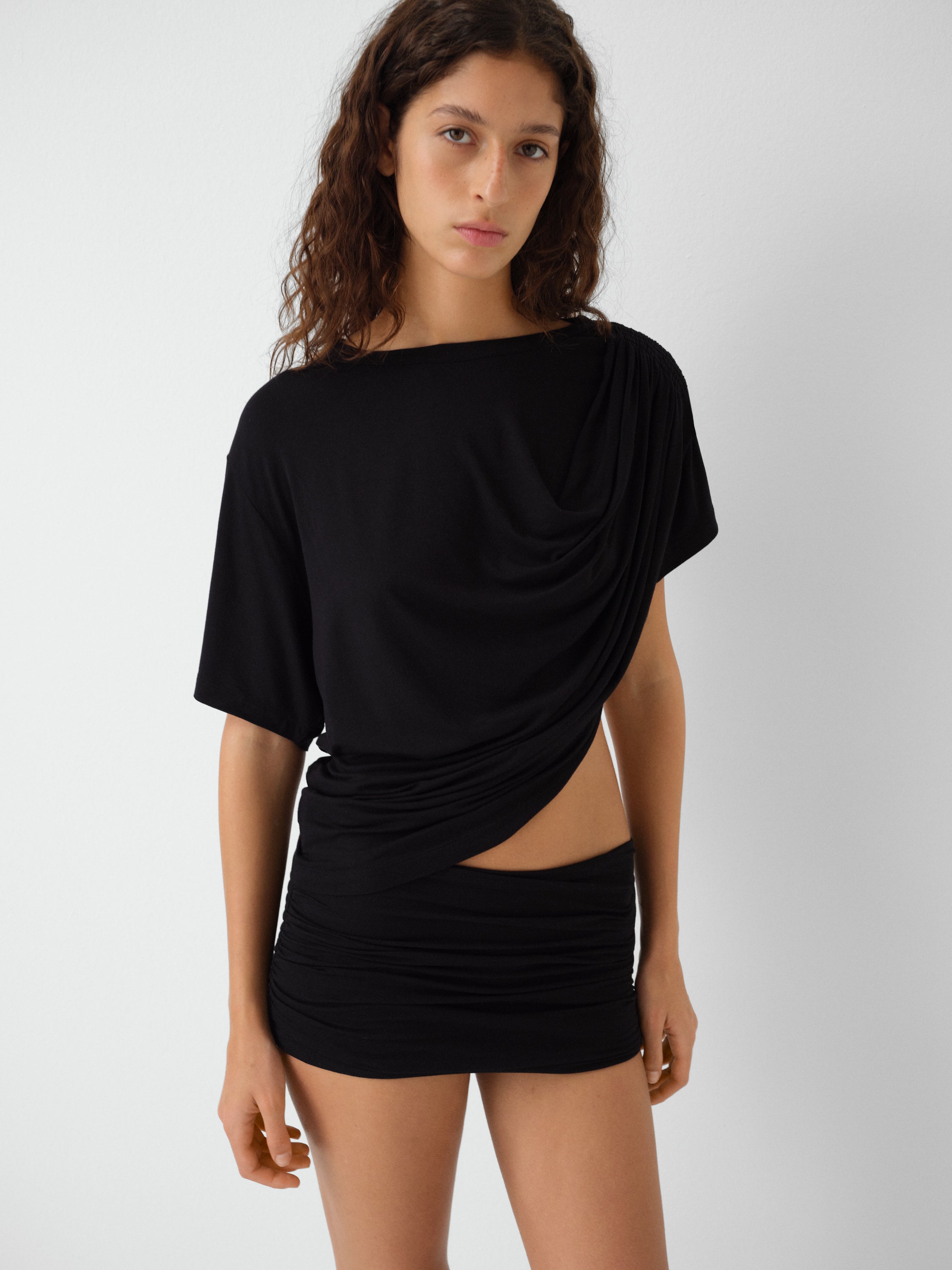 Asymmetrical Black ギマガス　ワンショルダートップス Gimaguas Top Gimaguas – Women for Shoulder Ruched with トップス