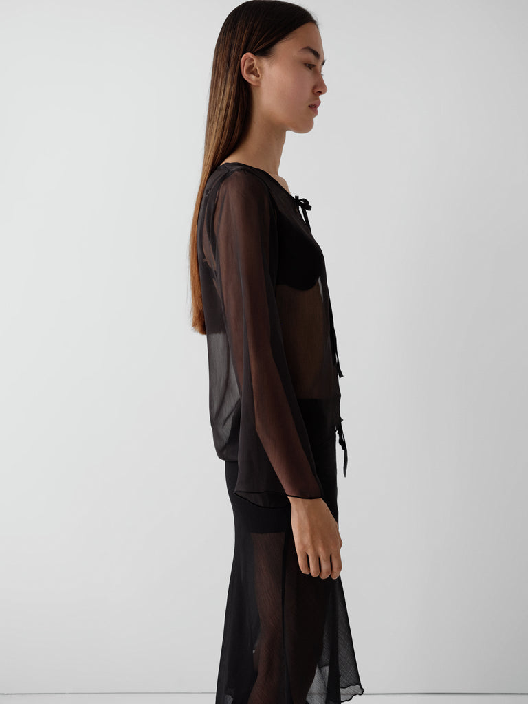 Black Sheer Long sleeve Top For Women With Front Tie Detail Gimaguas black-sheer-long-sleeve-top-for-women-with-front-tie-detail-gimaguas