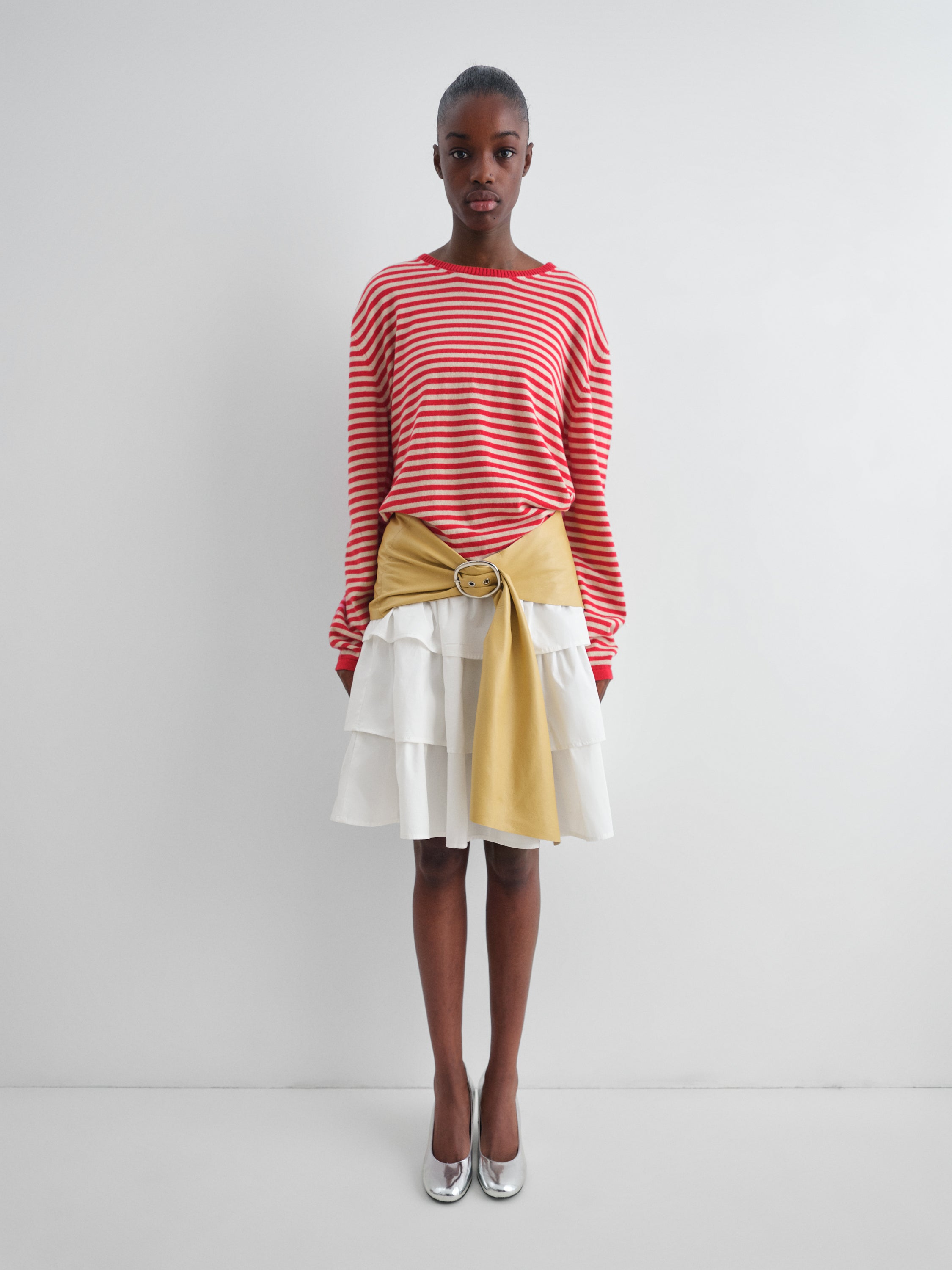 Striped knit jumper in red, beige and pink with relaxed fit – Gimaguas