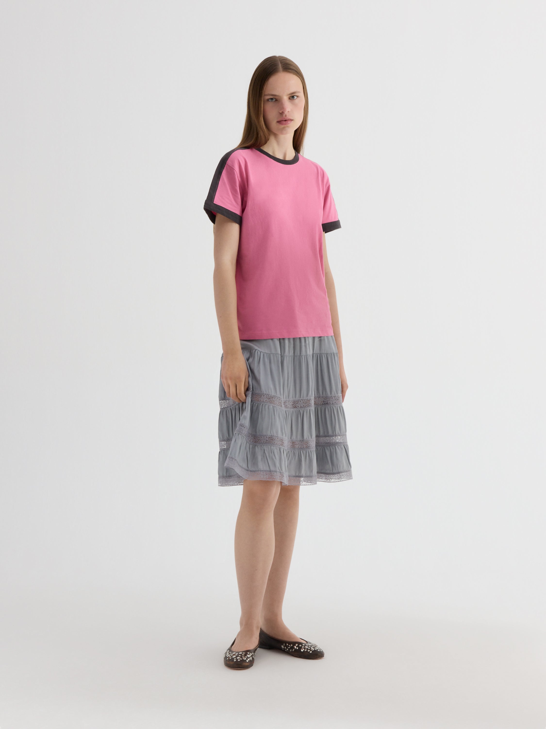 Diego Short Sleeve T-Shirt Top - Pink Black - Gimaguas