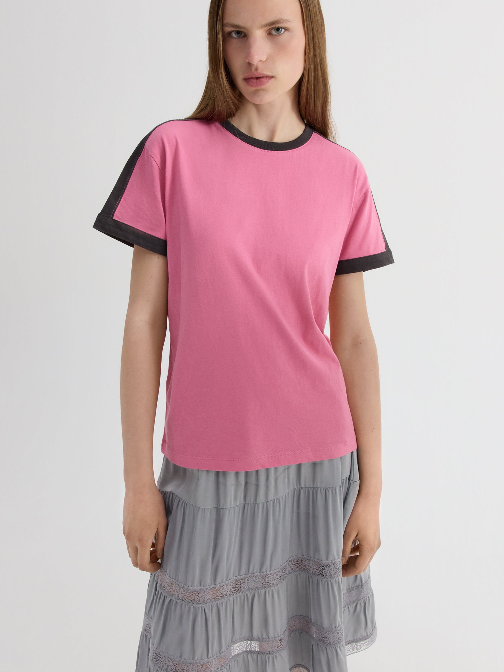 Diego Short Sleeve T-Shirt Top - Pink Black - Gimaguas