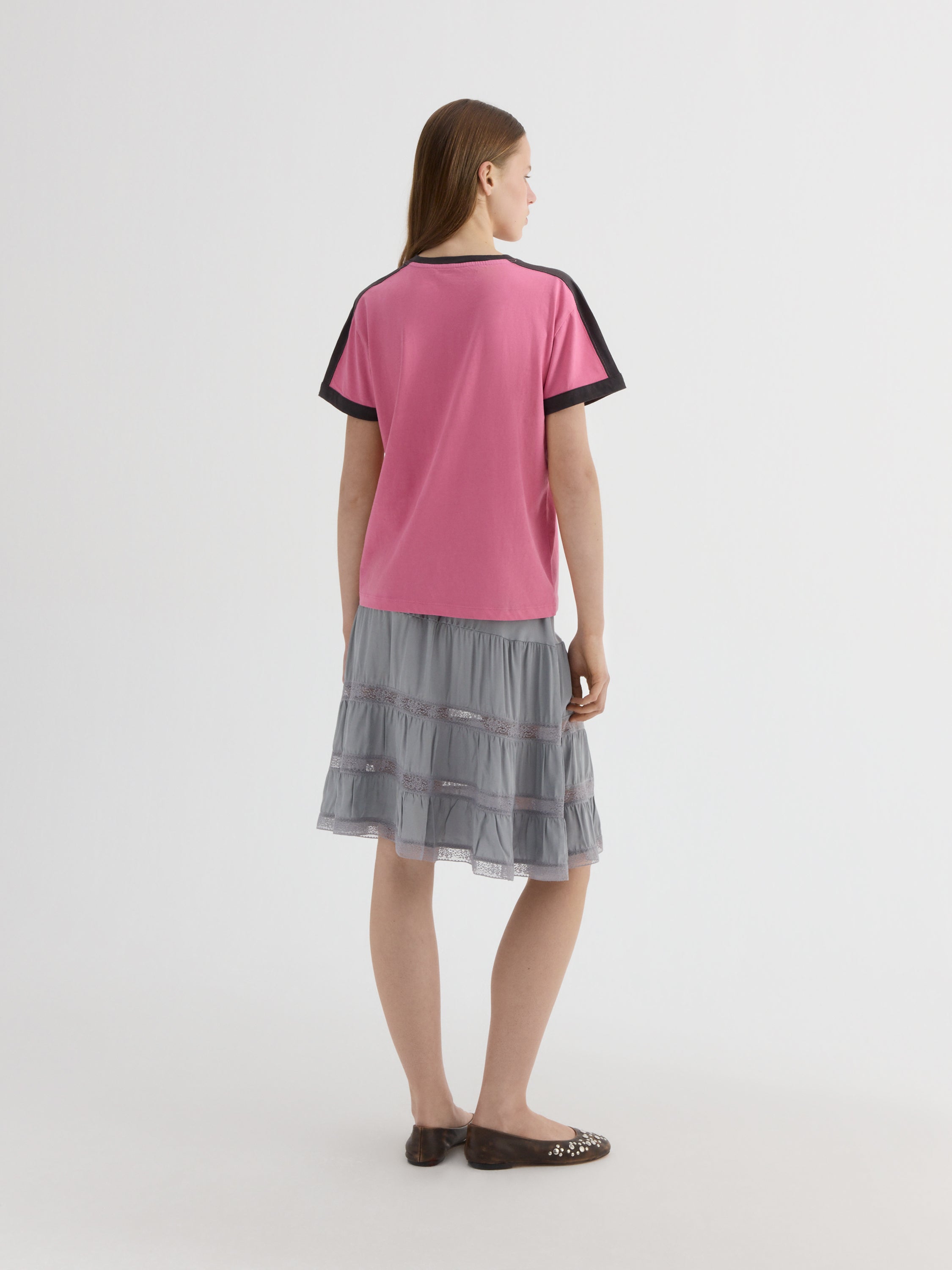 Diego Short Sleeve T-Shirt Top - Pink Black - Gimaguas