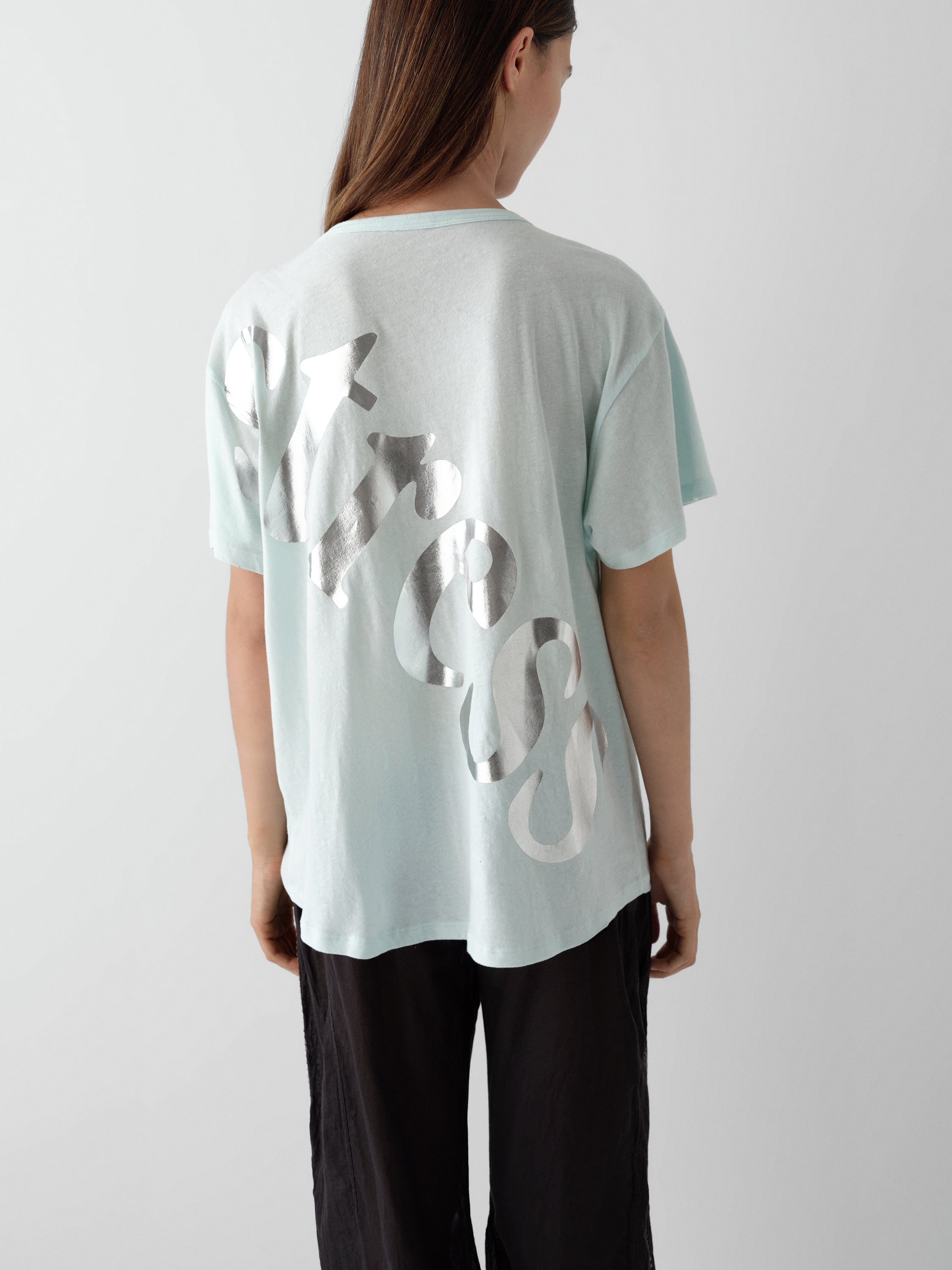 Baby Blue T-Shirt with Silver Print for Women. Cotton – Gimaguas