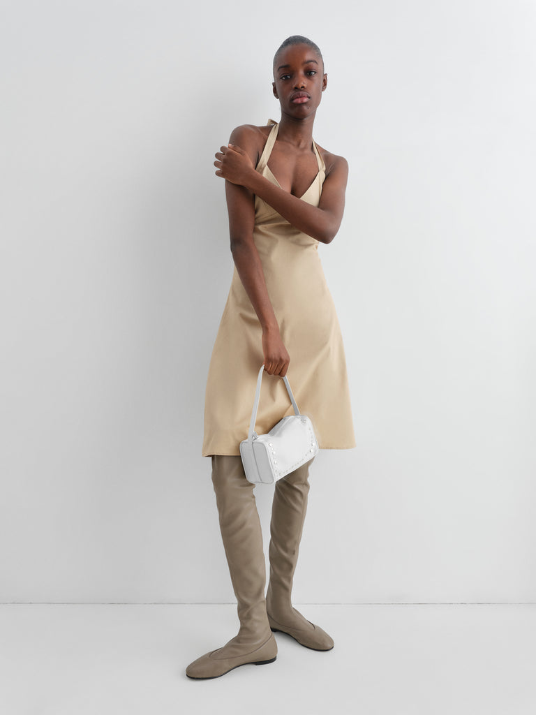 Beige cotton midi dress for women with open back Gimaguas Beige cotton midi dress for women with open back Gimaguas