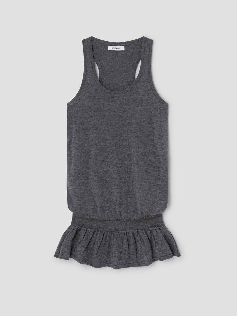 Dark grey sleeveless mini dress with ruffle hem
