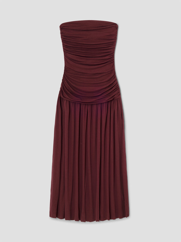Burgundy strapless maxi dress with asymmetrical hem Gimaguas Burgundy strapless maxi dress with asymmetrical hem Gimaguas